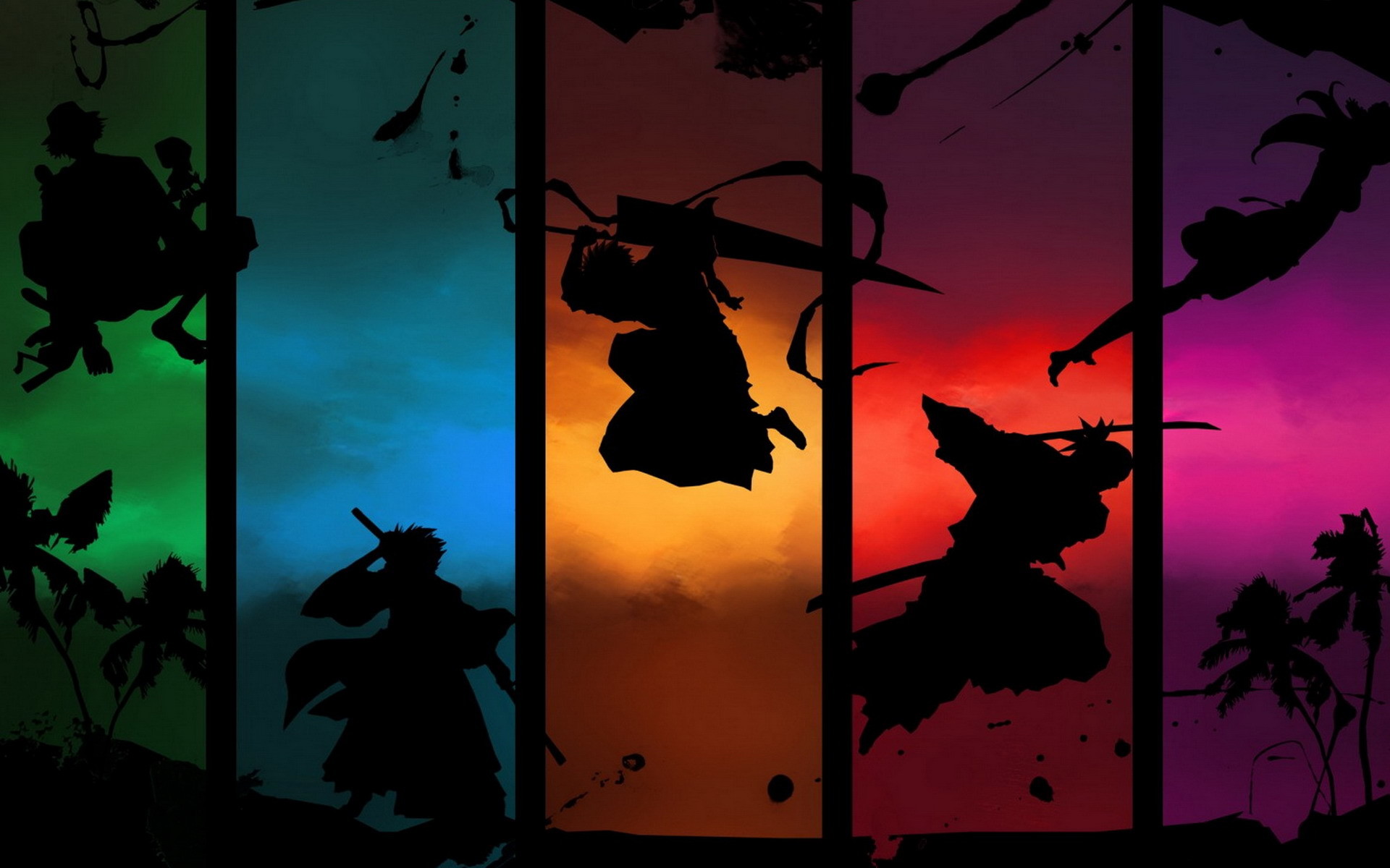 Bleach, Silhouette, Pannelli colorati, Full HD, sfondo desktop