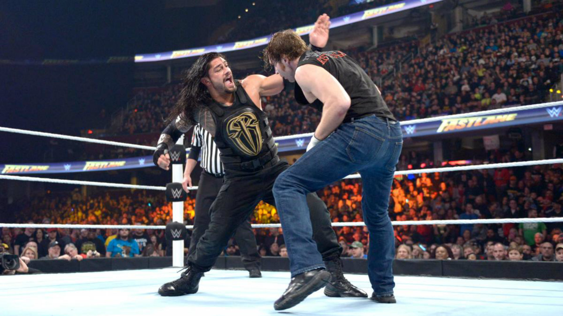 Roman Reigns, Dean Ambrose, WWE, Fastlane, Ring, 16:9 Full HD, sfondo widescreen