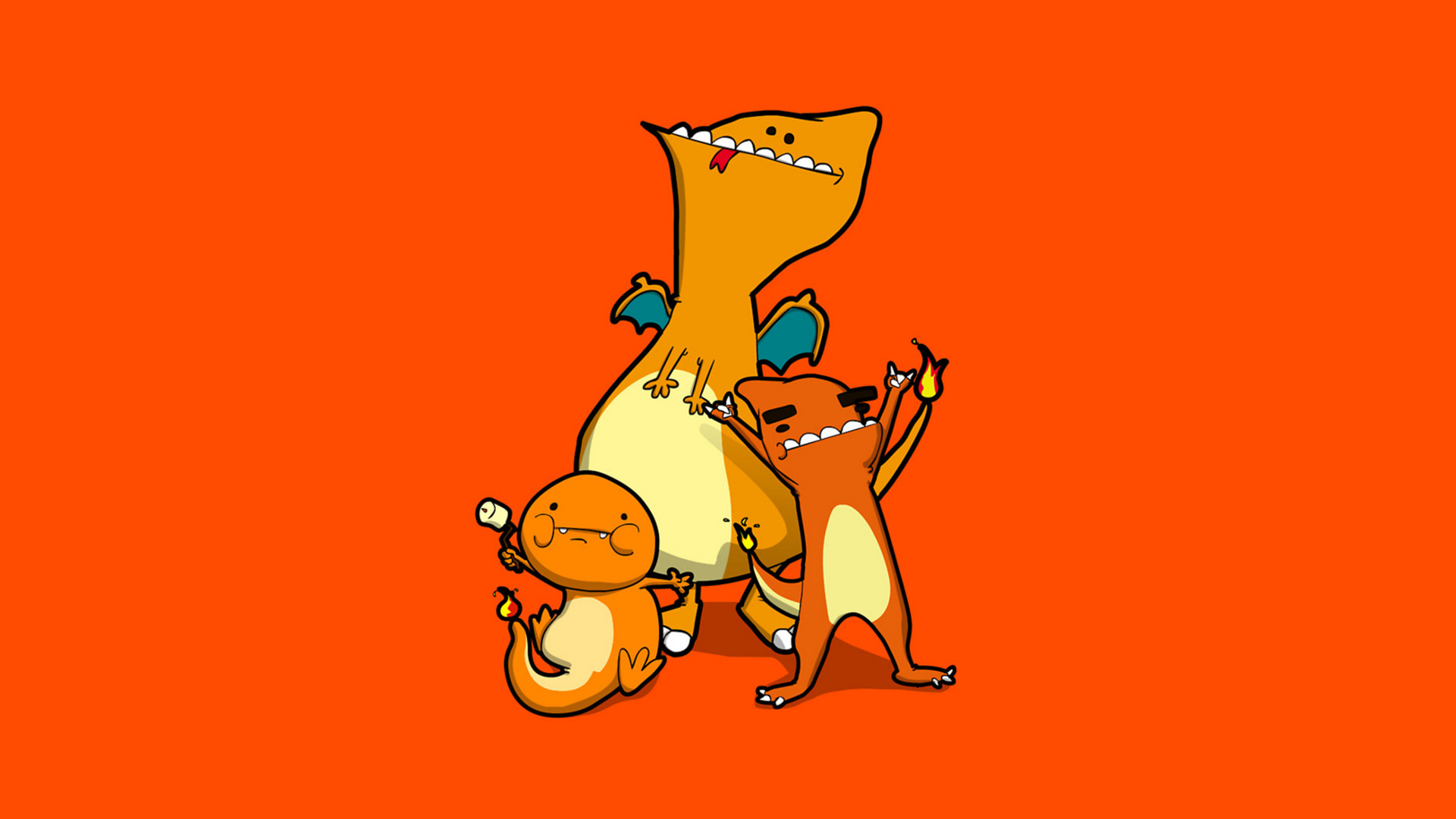 Charmander, Charmeleon, Charizard, Pokémon, Sfondo arancione, Full HD, wallpaper per computer