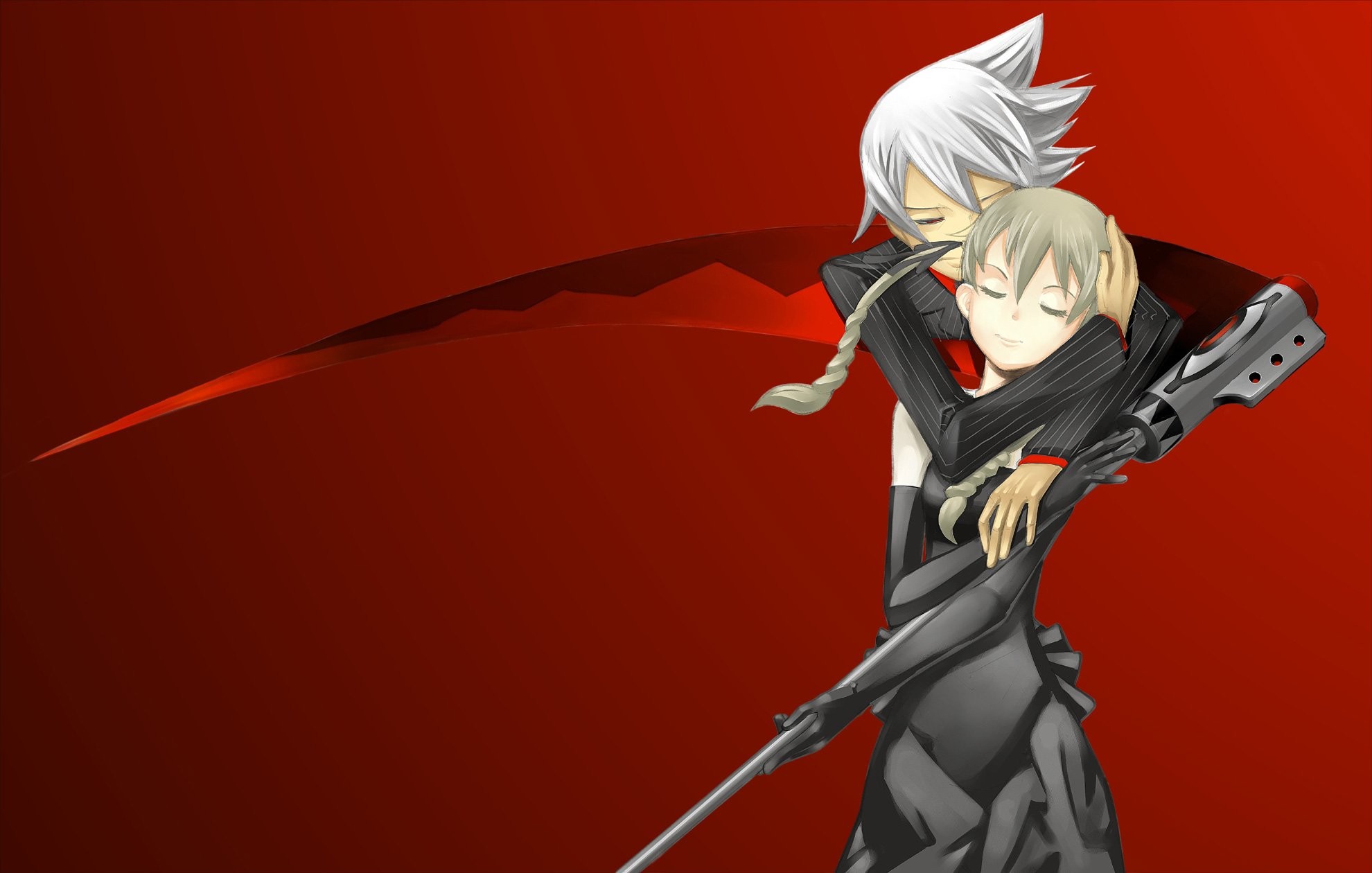 Soul Evans, Maka Albarn, Soul Eater, Falce, Sfondo rosso, Full HD, wallpaper per PC