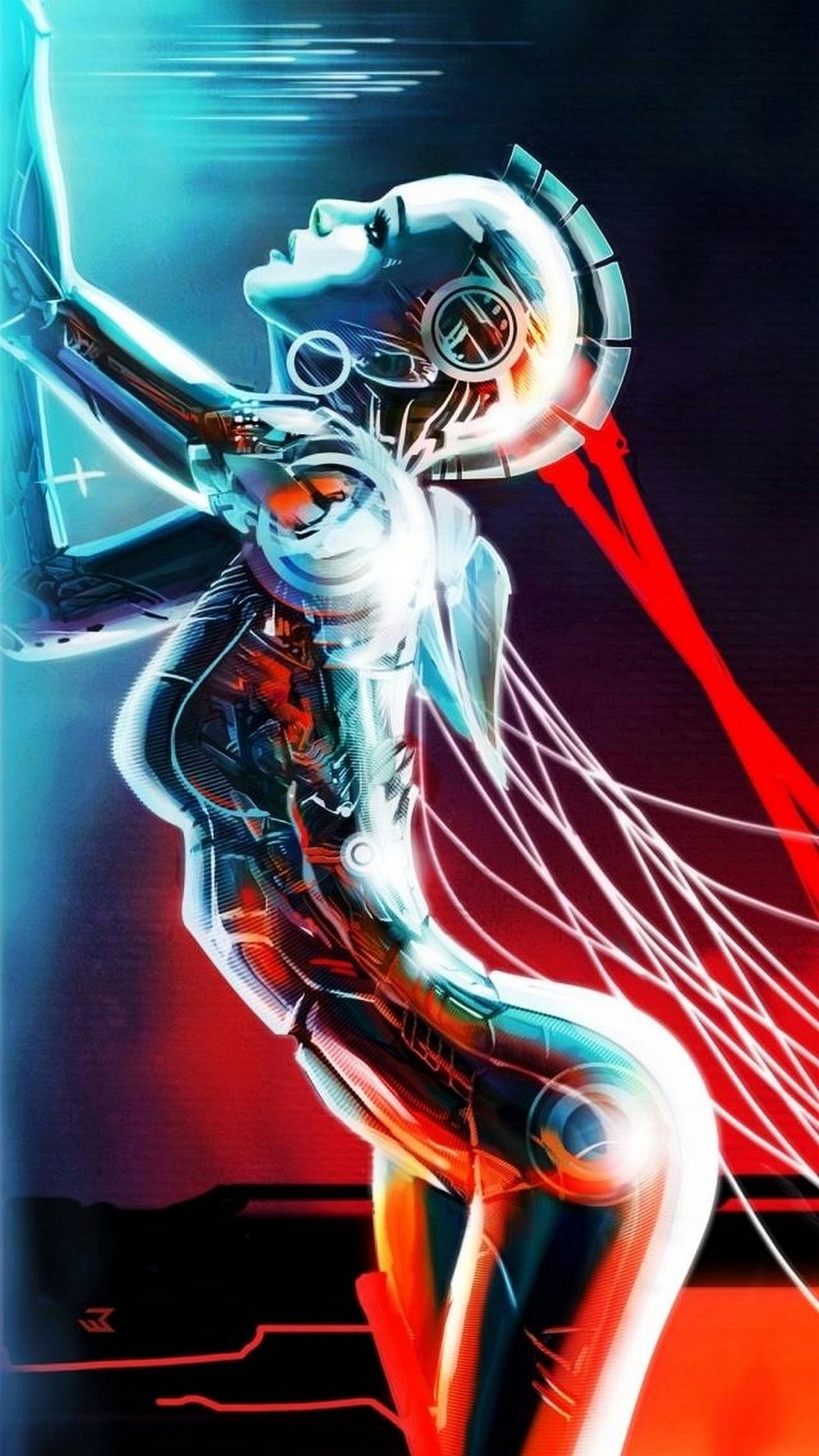 Robot femminile, Cyborg, Fantascienza, Arte digitale, QHD+, sfondo verticale per cellulare