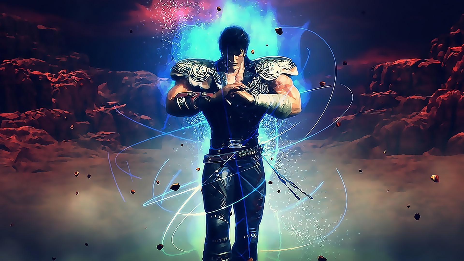 Kenshiro, Ken il guerriero, Energia luminosa, Deserto rosso, Full HD, sfondo per portatile