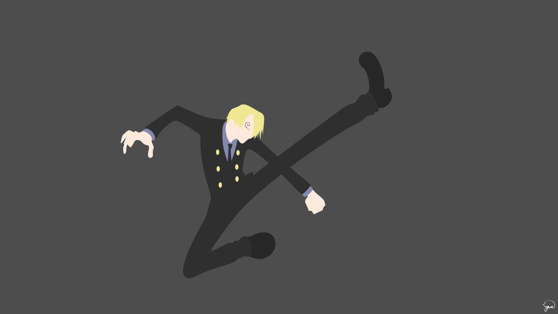 Sanji, One Piece, Minimalista, Calcio volante, 1920x1080, immagine di sfondo