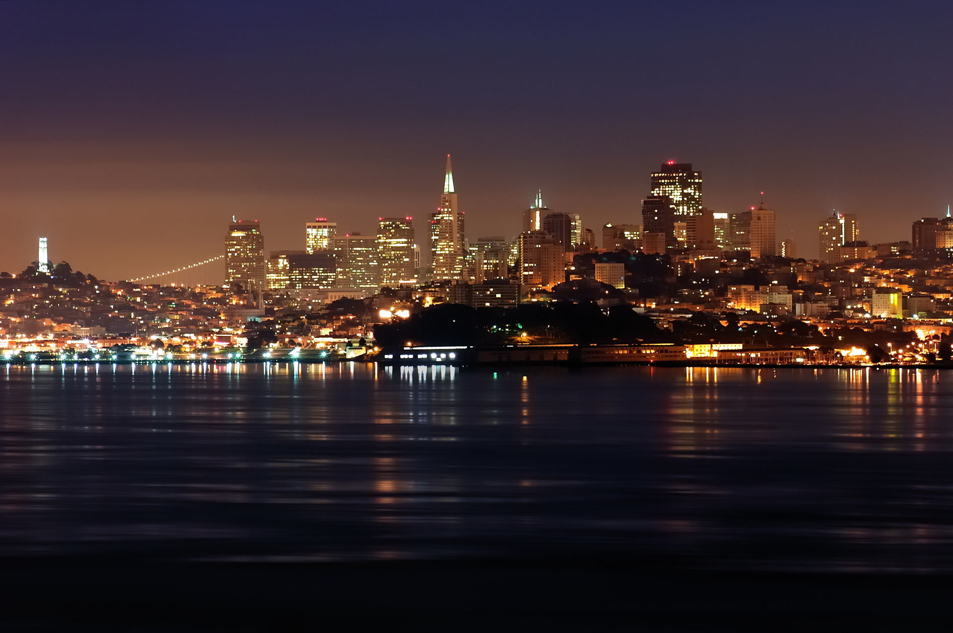 San Francisco, Skyline, Baia, Notte, Full HD, sfondo per PC e portatile