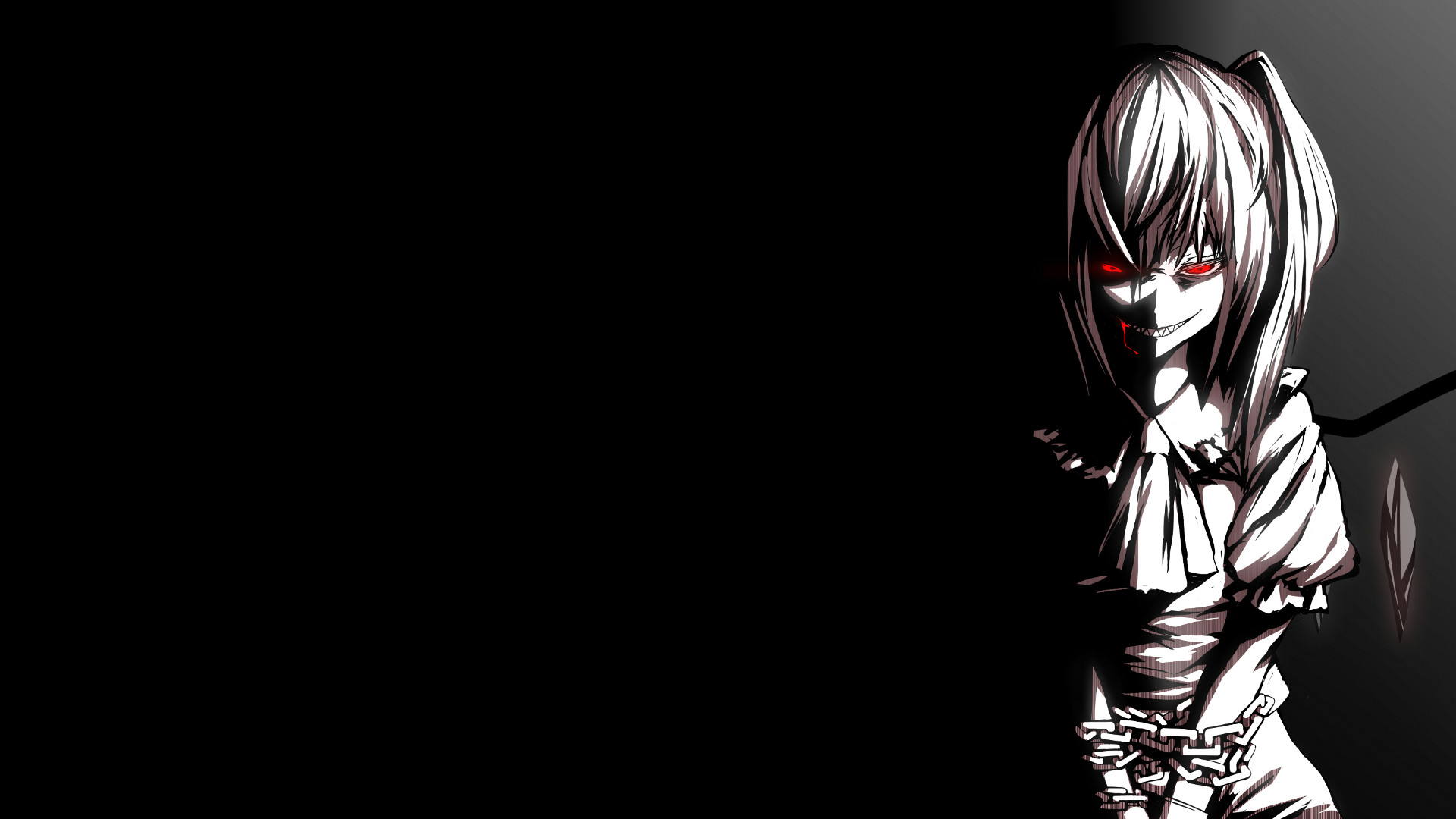 Ragazza anime, Occhi rossi, Catene, Sfondo nero, 16:9 Full HD, wallpaper widescreen