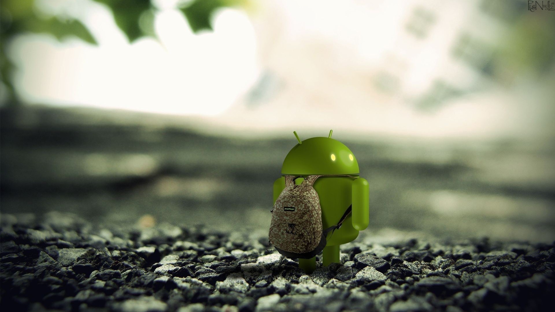 Android, Bugdroid, Zaino, Profondità di campo, Ghiaia, 1920x1080, sfondo per PC