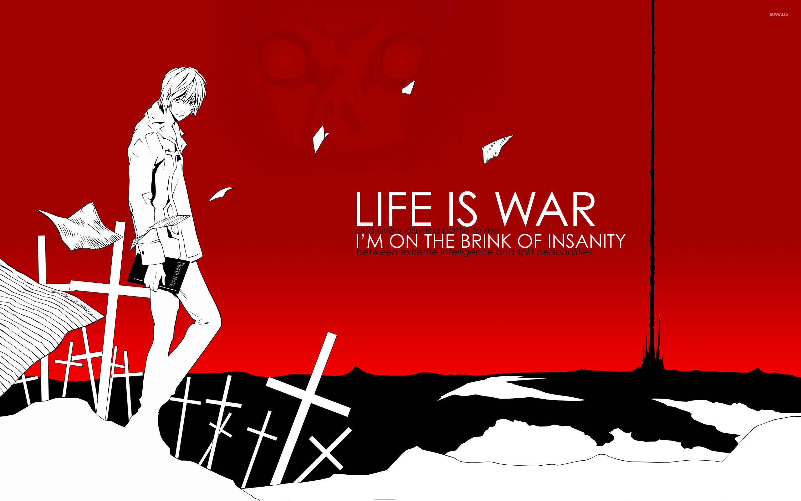 Light Yagami, Death Note, Life is war, Rosso, Croci, 2K, sfondo per PC