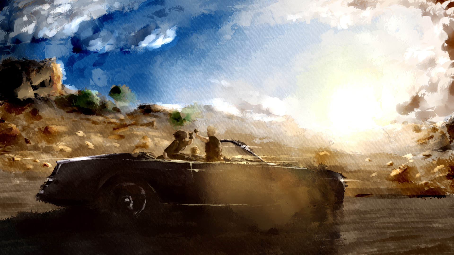Regalia, Final Fantasy XV, Pittura, Deserto, Sole, Full HD, wallpaper per portatile