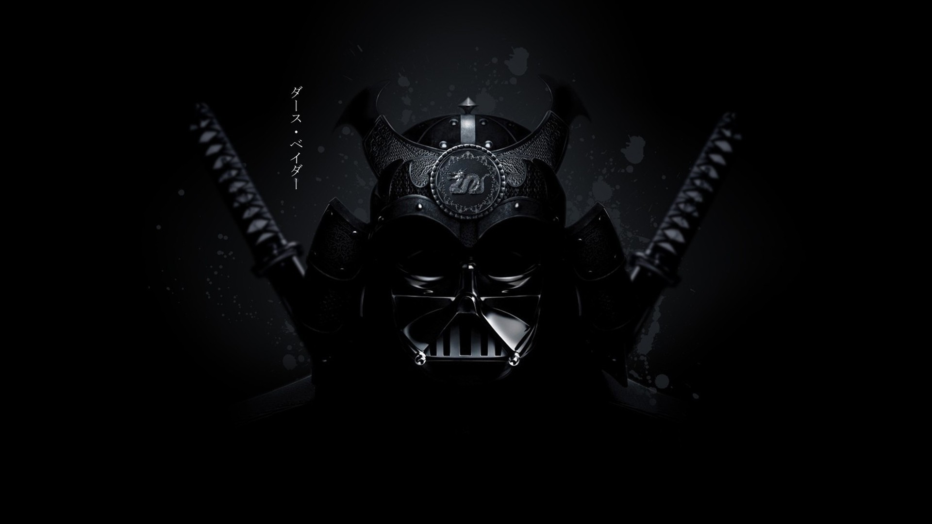 Darth Vader, Samurai, Katane, Sfondo nero, 16:9 Full HD, wallpaper widescreen