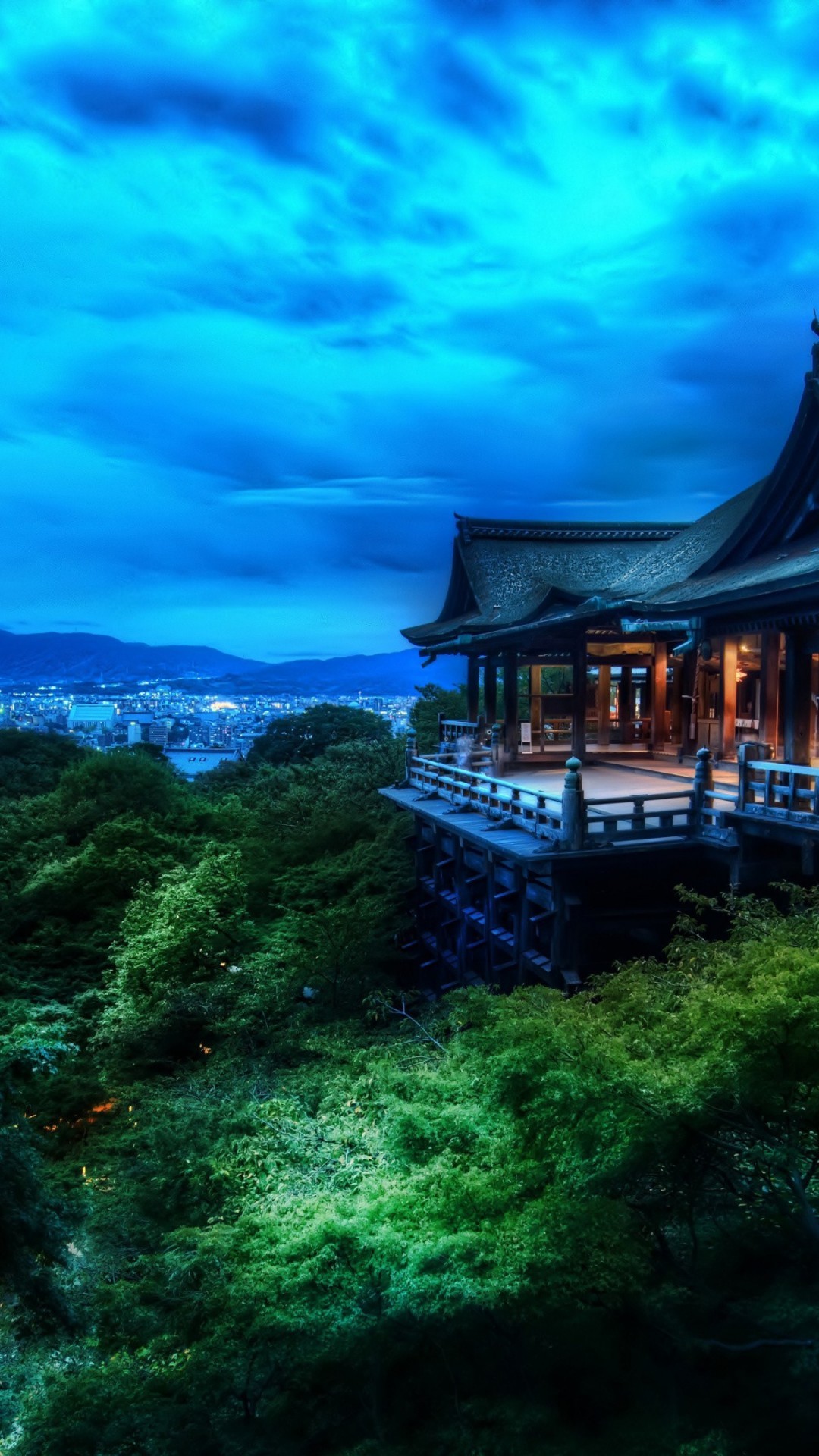 Kiyomizu-dera, Kyoto, Tempio giapponese, Cielo blu, Full HD, sfondo per smartphone