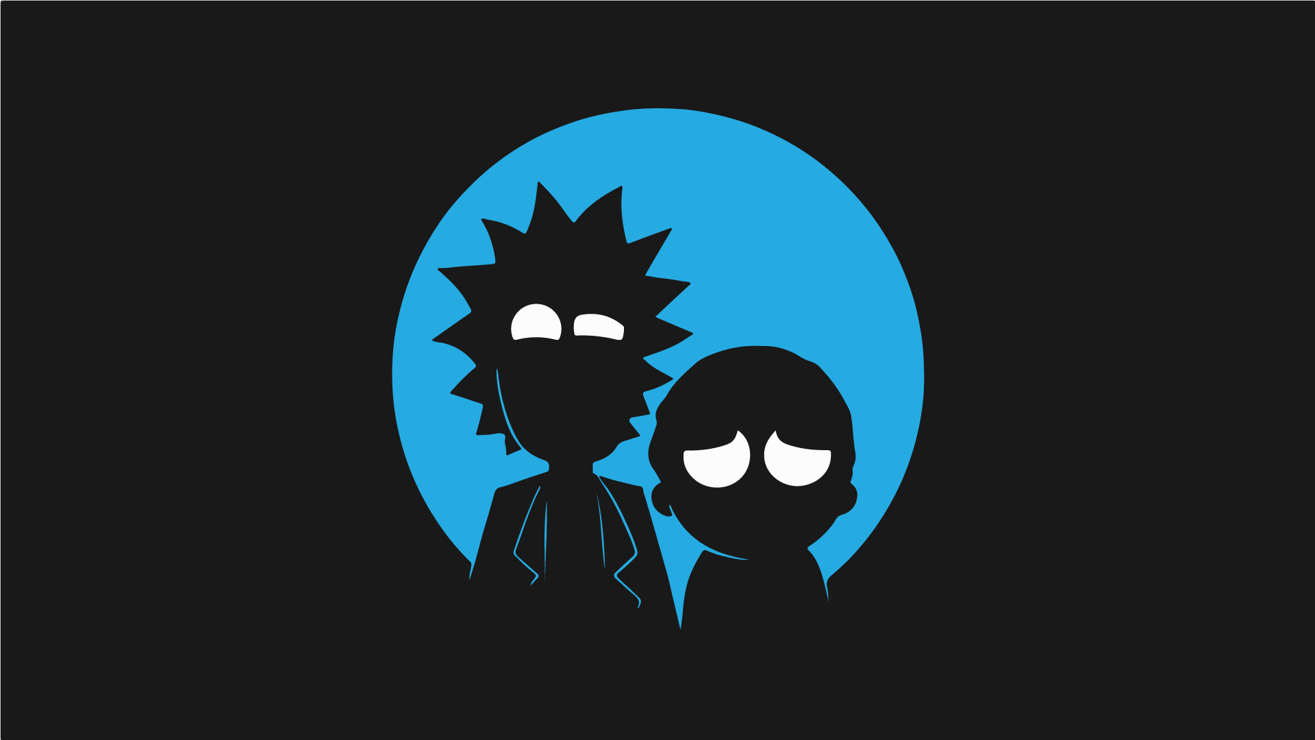Rick Sanchez, Morty Smith, Silhouette, Cerchio azzurro, 16:9 Full HD, sfondo widescreen