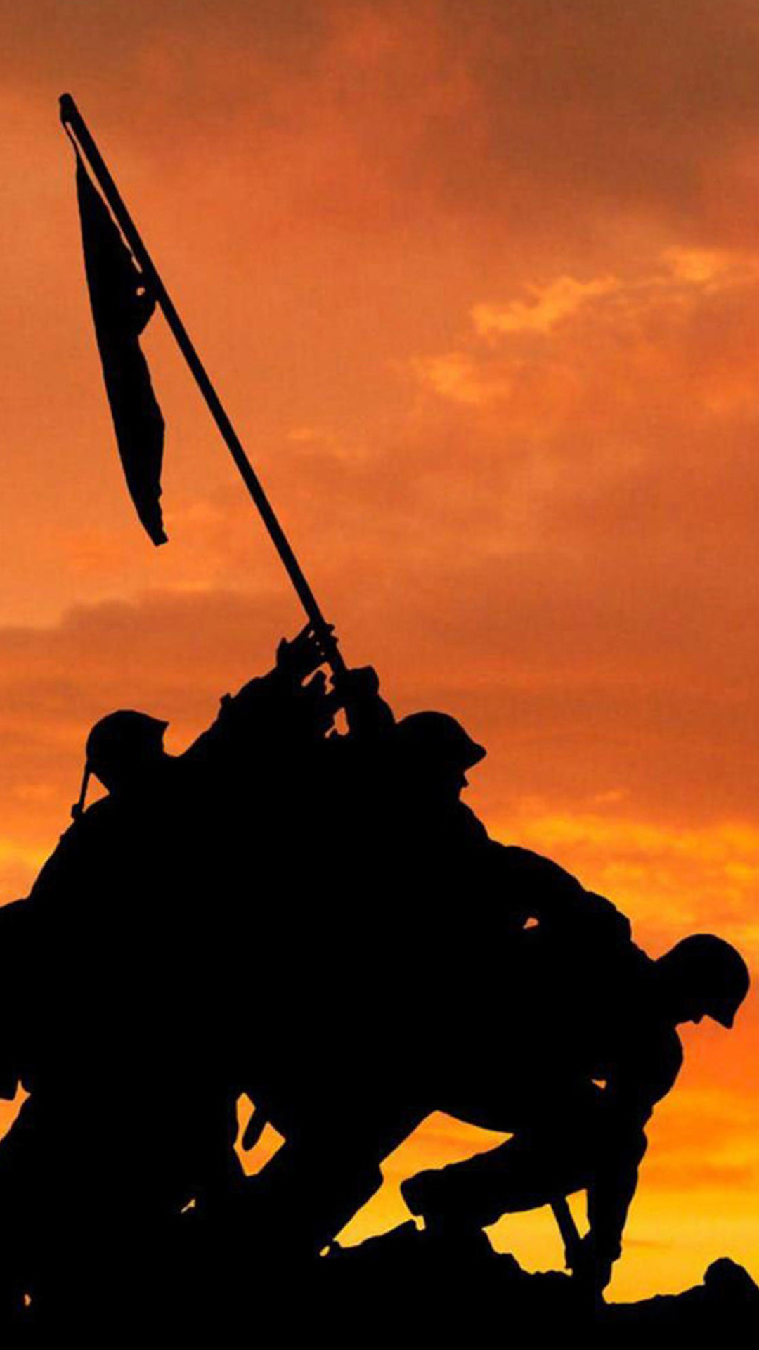 Raising the Flag on Iwo Jima, Iwo Jima, Silhouette, Tramonto, Full HD, sfondo verticale per cellulare