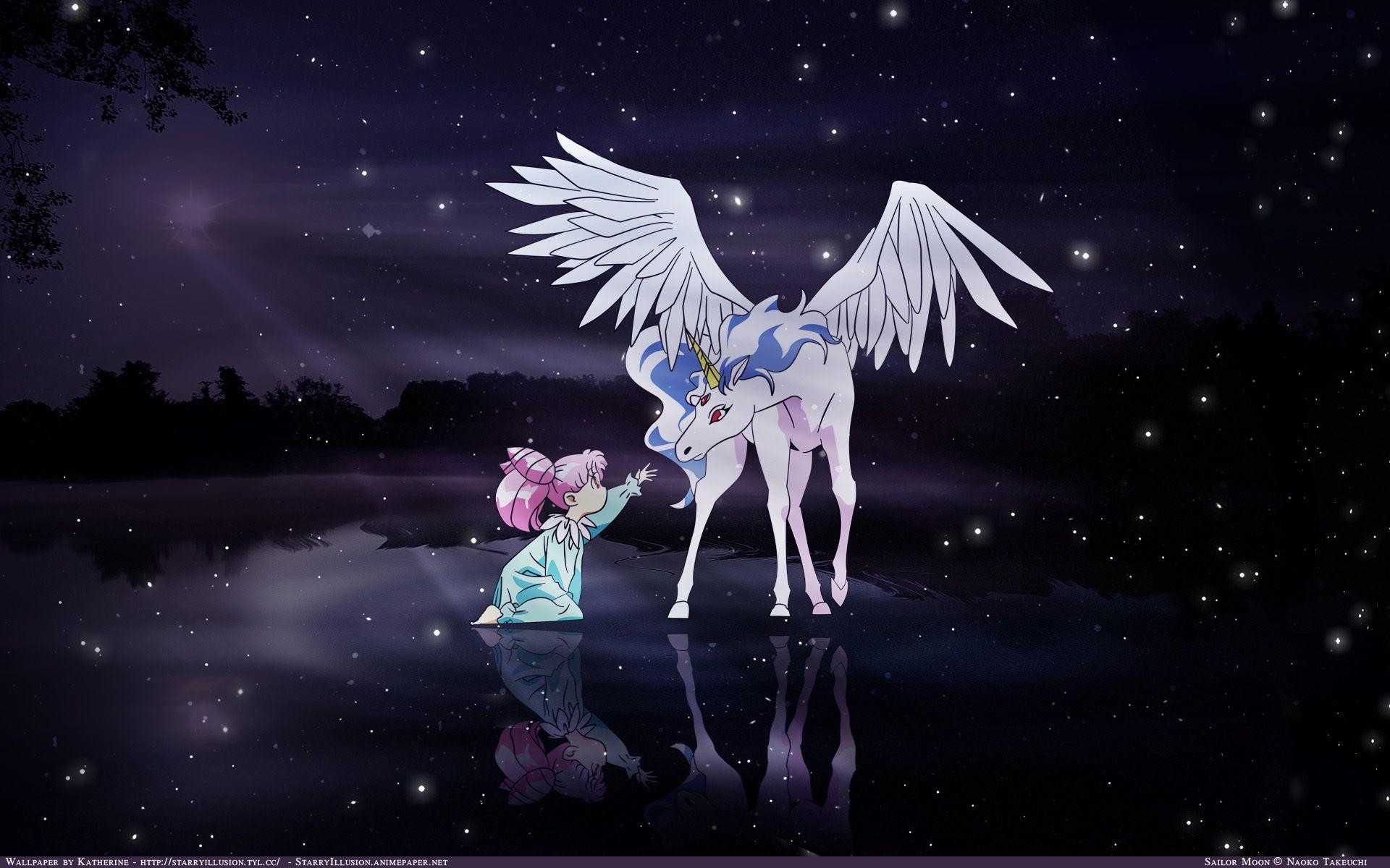 Chibiusa, Pegasus, Sailor Moon, Notte, Lago, 1920x1200, sfondo per PC