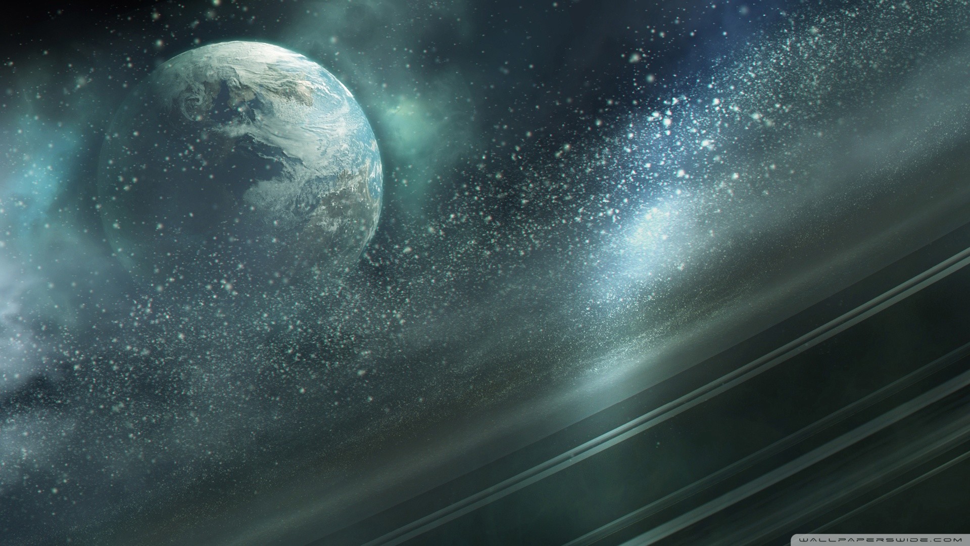 Halo, Pianeta, Spazio, Stelle, 16:9 Full HD, wallpaper widescreen
