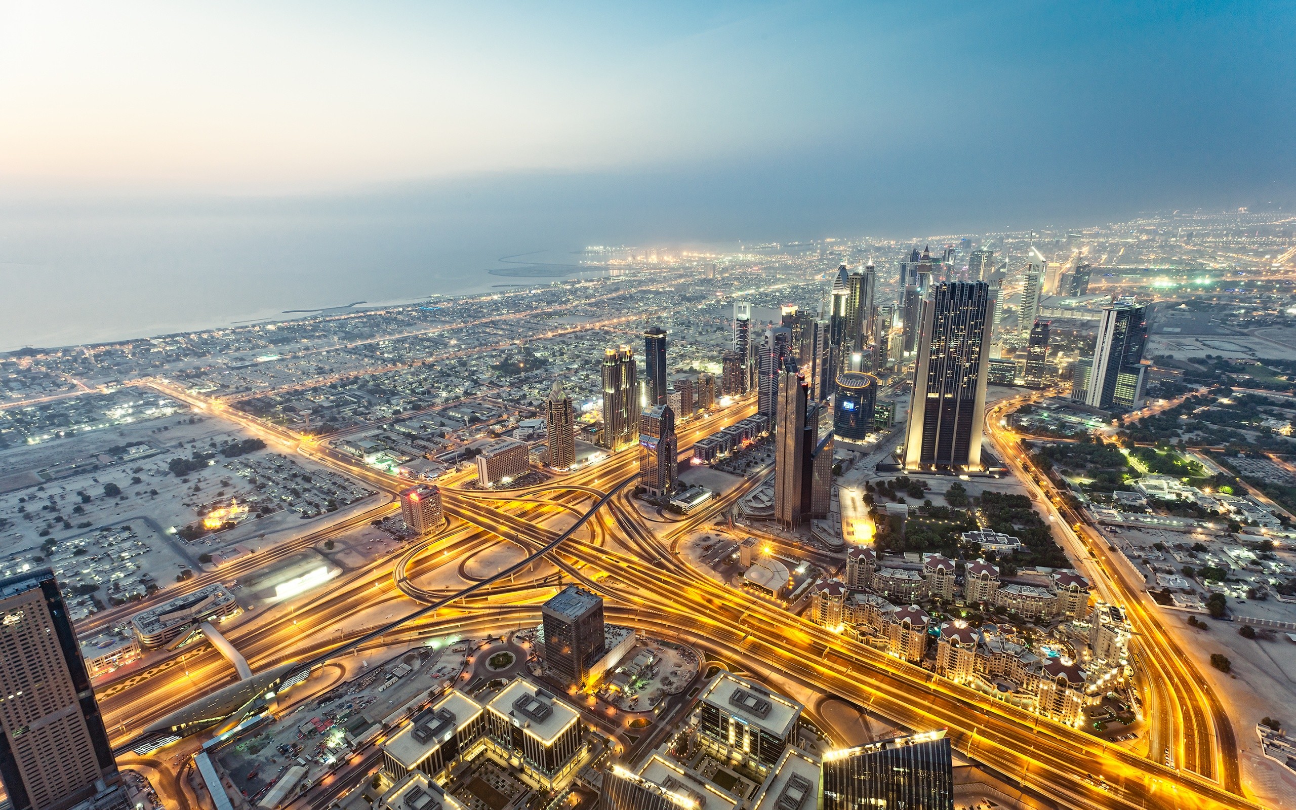 Dubai, Emirati Arabi Uniti, Veduta aerea, Svincolo, Grattacieli, sfondo 2560x1600 per PC