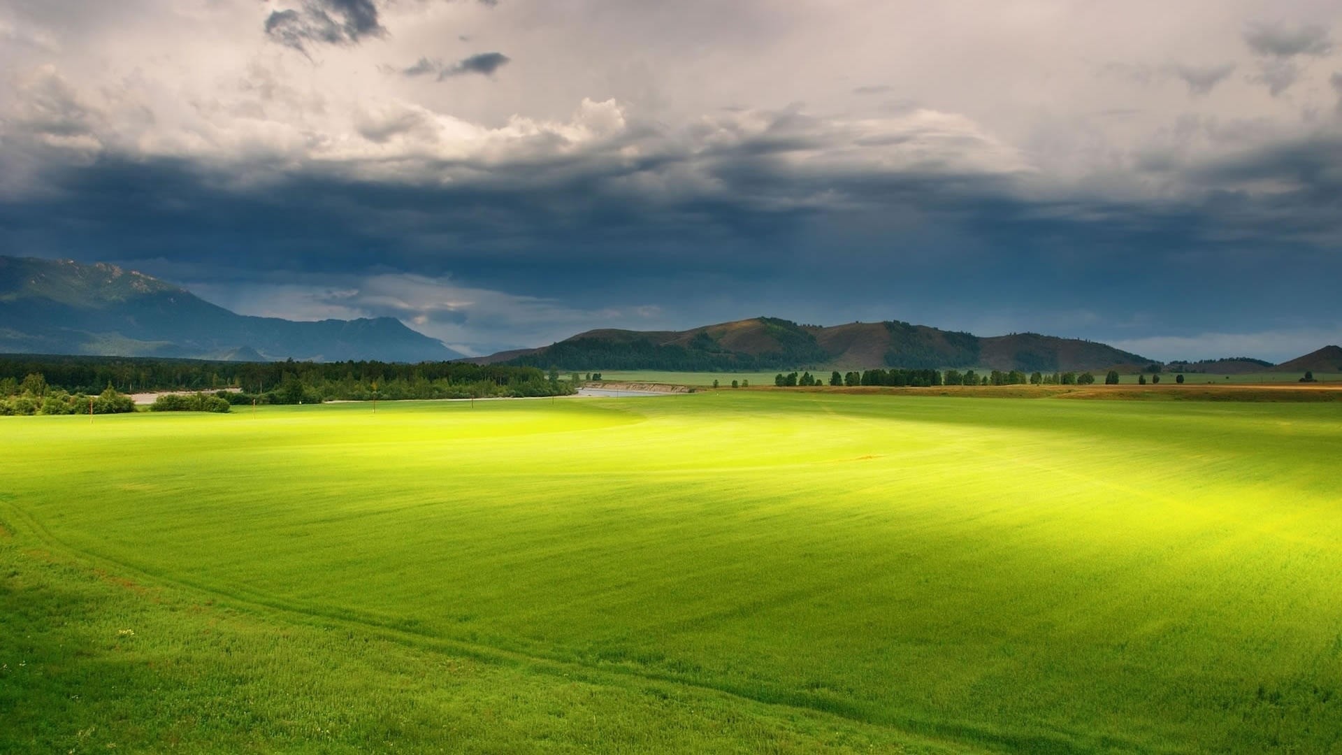Prato, Montagne, Cielo nuvoloso, Paesaggio, 1920x1080, wallpaper desktop