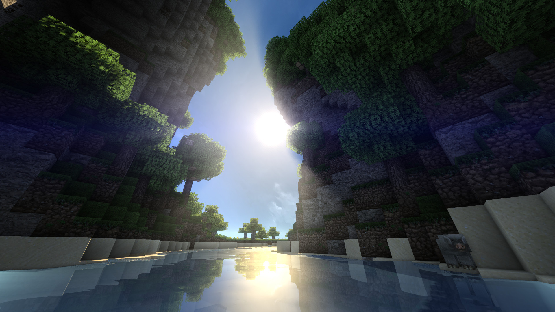 Minecraft, Shader, Sole, Acqua, Foresta, Full HD, sfondo desktop