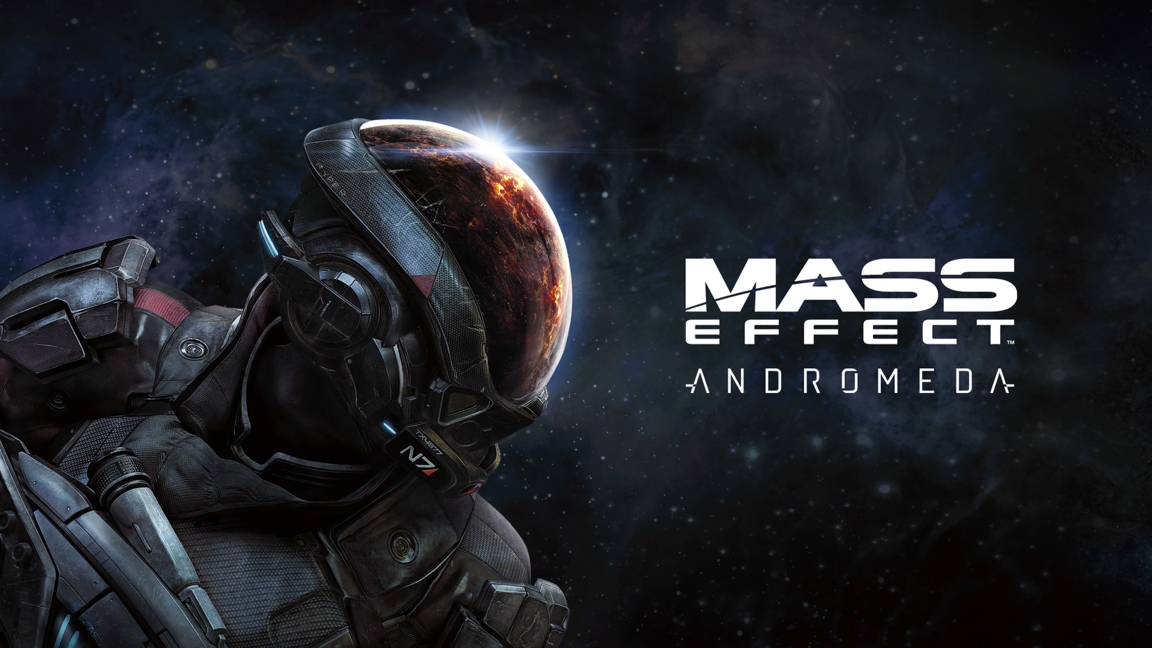 Mass Effect: Andromeda, Ryder, Casco N7, Logo, Spazio, 3840x2160, immagine di sfondo