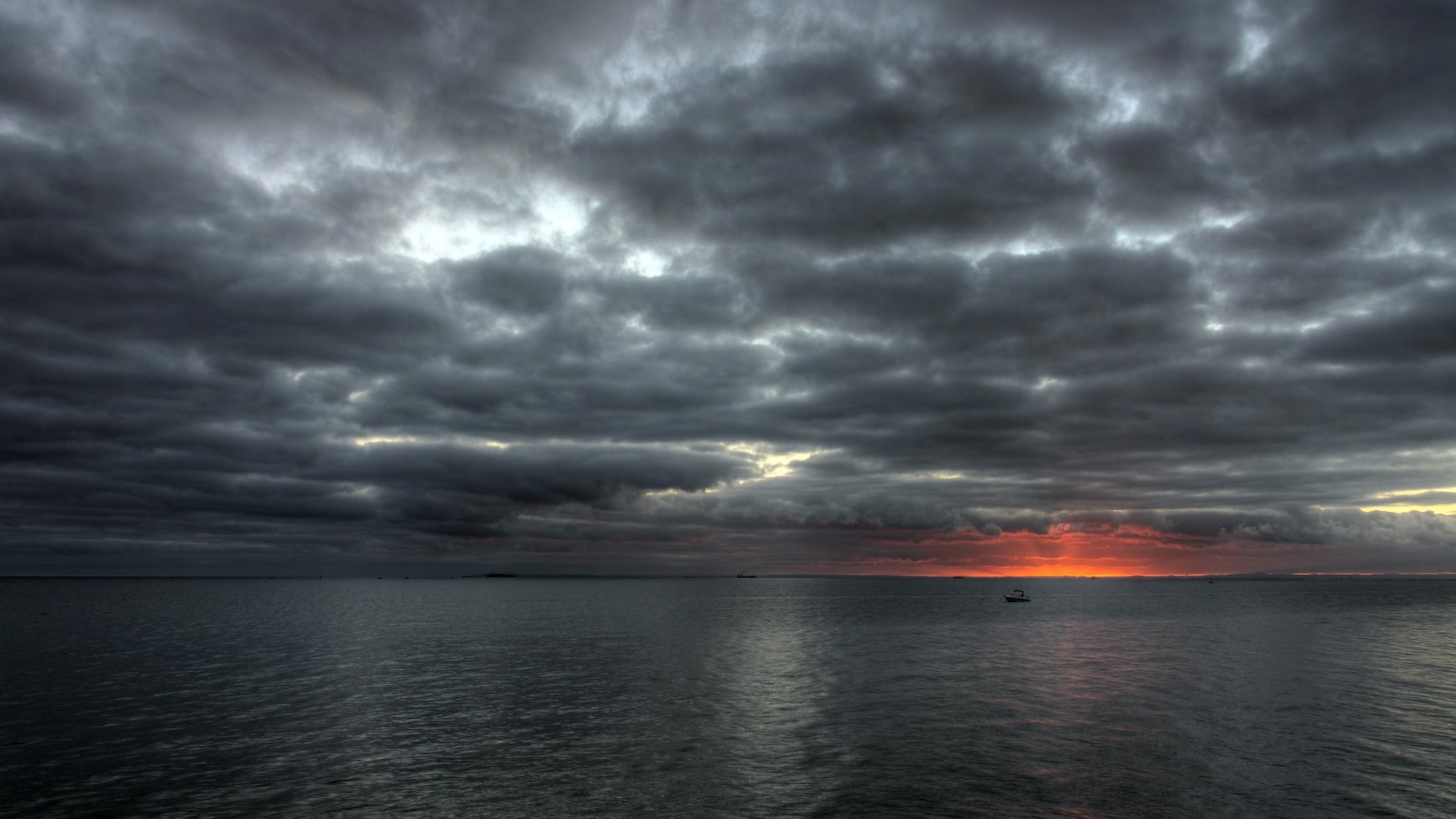 Cielo nuvoloso, Mare, Tramonto, Grigio, 1920x1080, immagine di sfondo