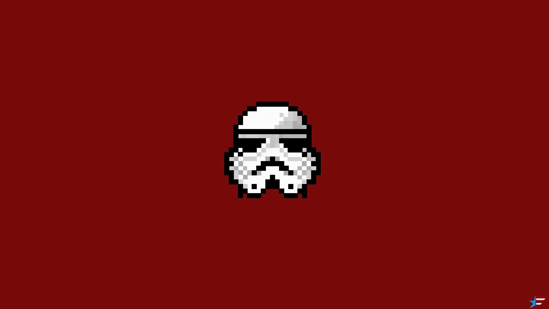 Star Wars, Stormtrooper, Casco, Pixel art, Sfondo rosso, 16:9 Full HD, wallpaper widescreen
