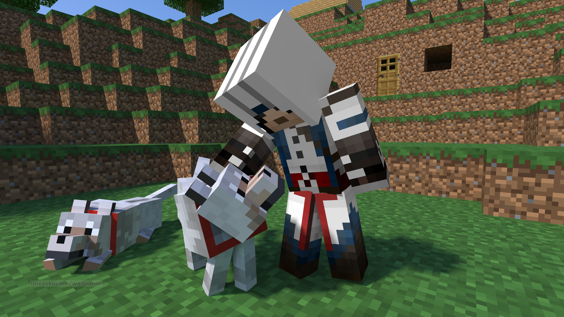 Minecraft, Novaskin, Ezio Auditore, Assassin's Creed, Lupi, Full HD, sfondo desktop