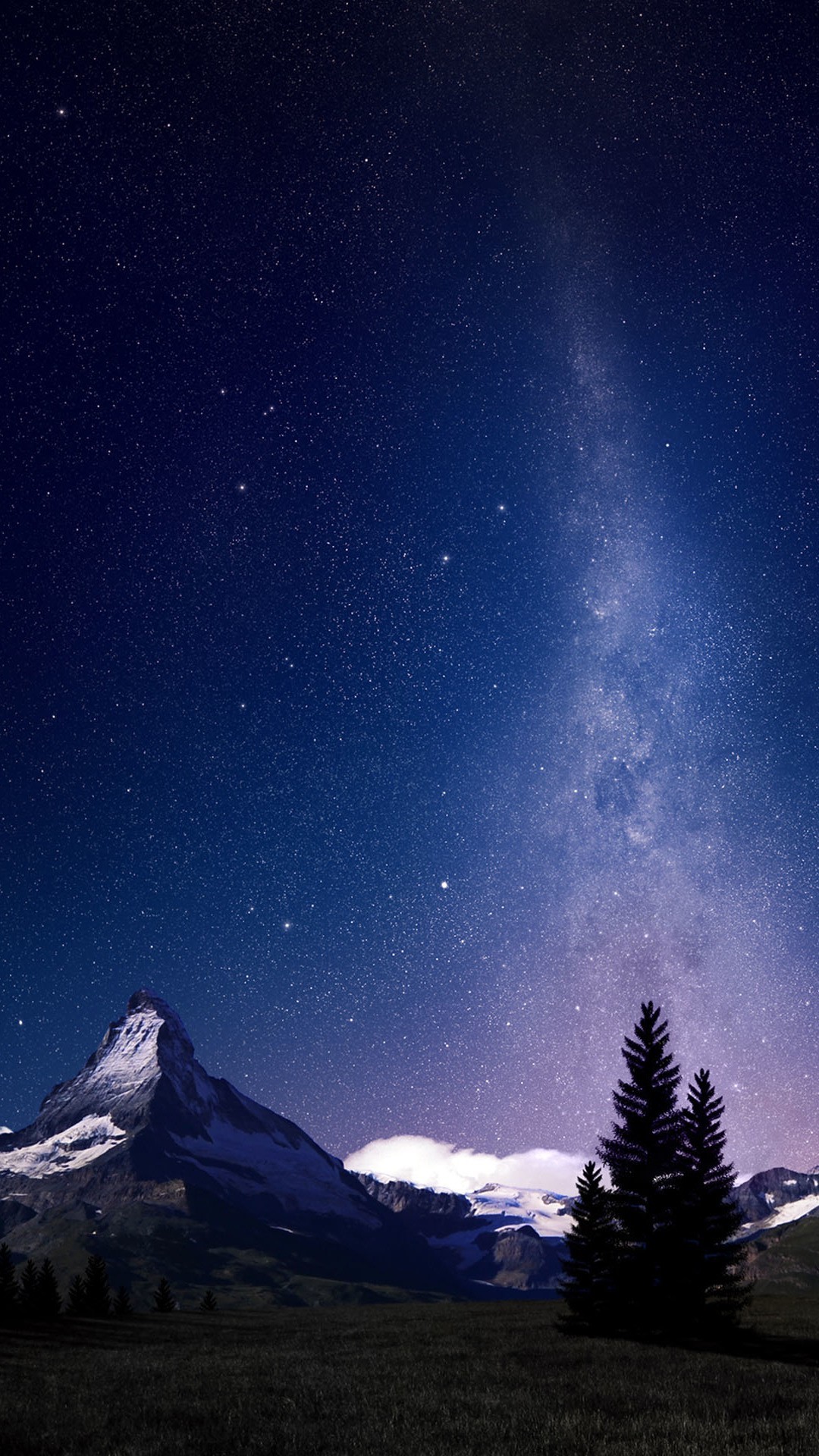 Via Lattea, Montagna, Alberi, Notte, wallpaper iPhone 7