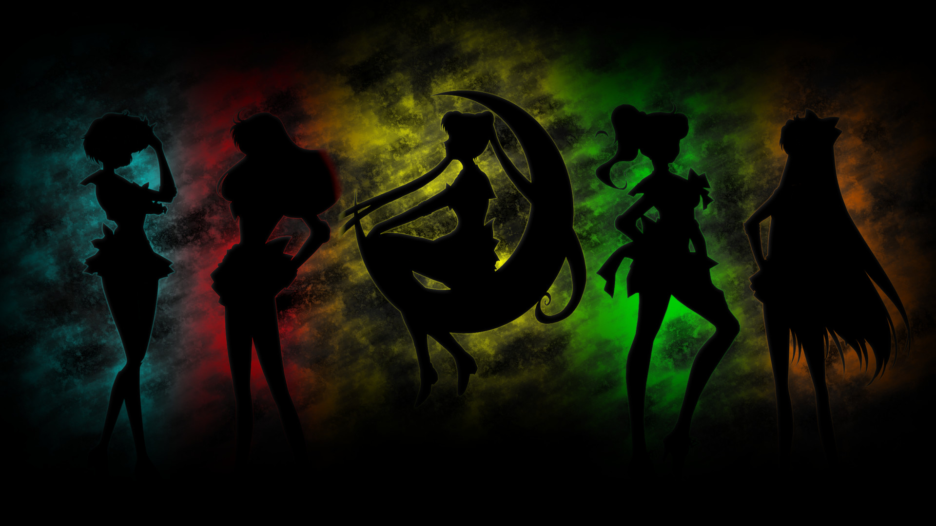 Sailor Senshi, Silhouette, Sailor Moon, Sfondo scuro, Full HD, wallpaper per computer