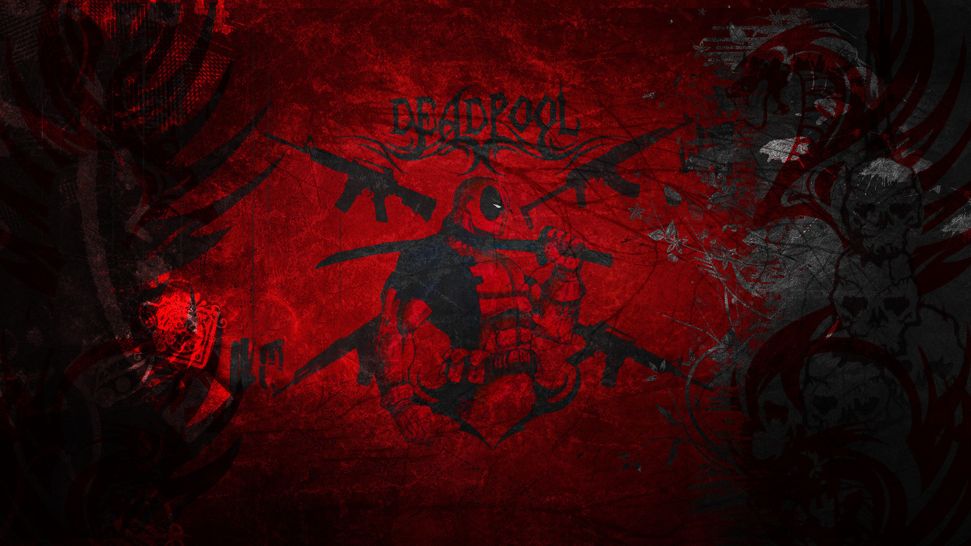 Deadpool, Logo, Grunge, Rosso, 1920x1080, sfondo per PC