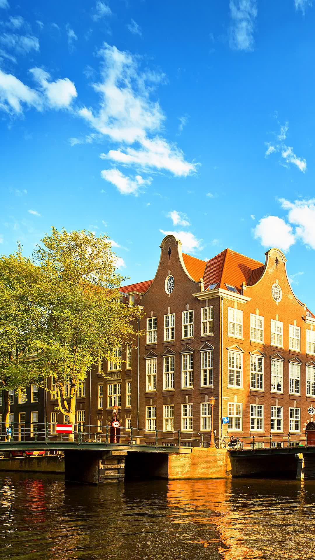 Amsterdam, Canale, Case olandesi, Cielo, immagine di sfondo Huawei
