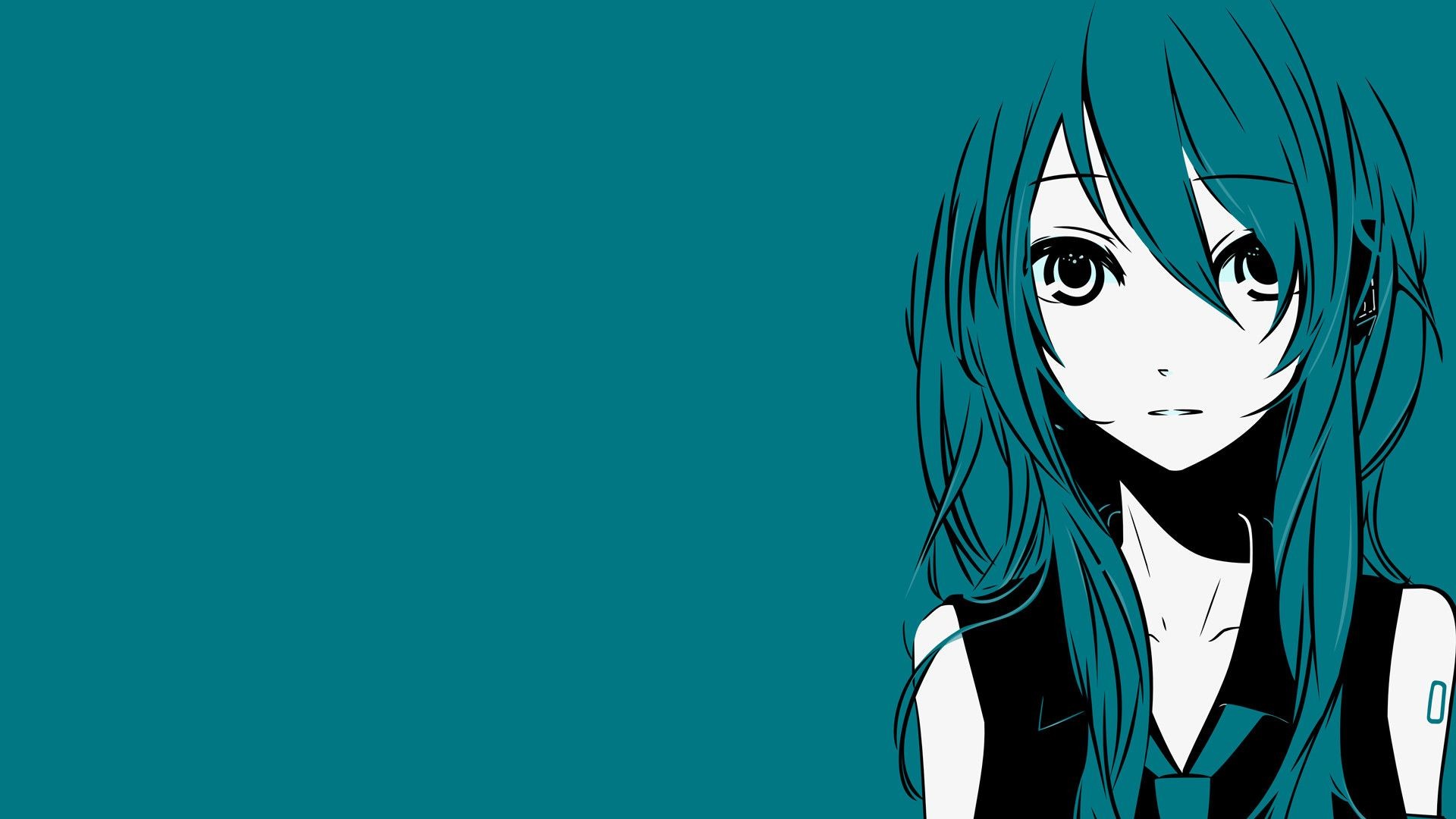 Hatsune Miku, Vocaloid, Minimalismo, Verde acqua, Full HD, sfondo desktop