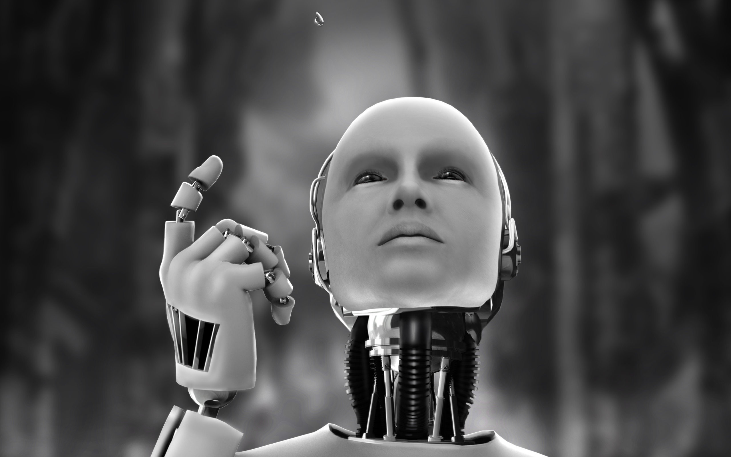 Io, Robot, NS-5, Robot umanoide, Bianco e nero, 2K, sfondo per portatile