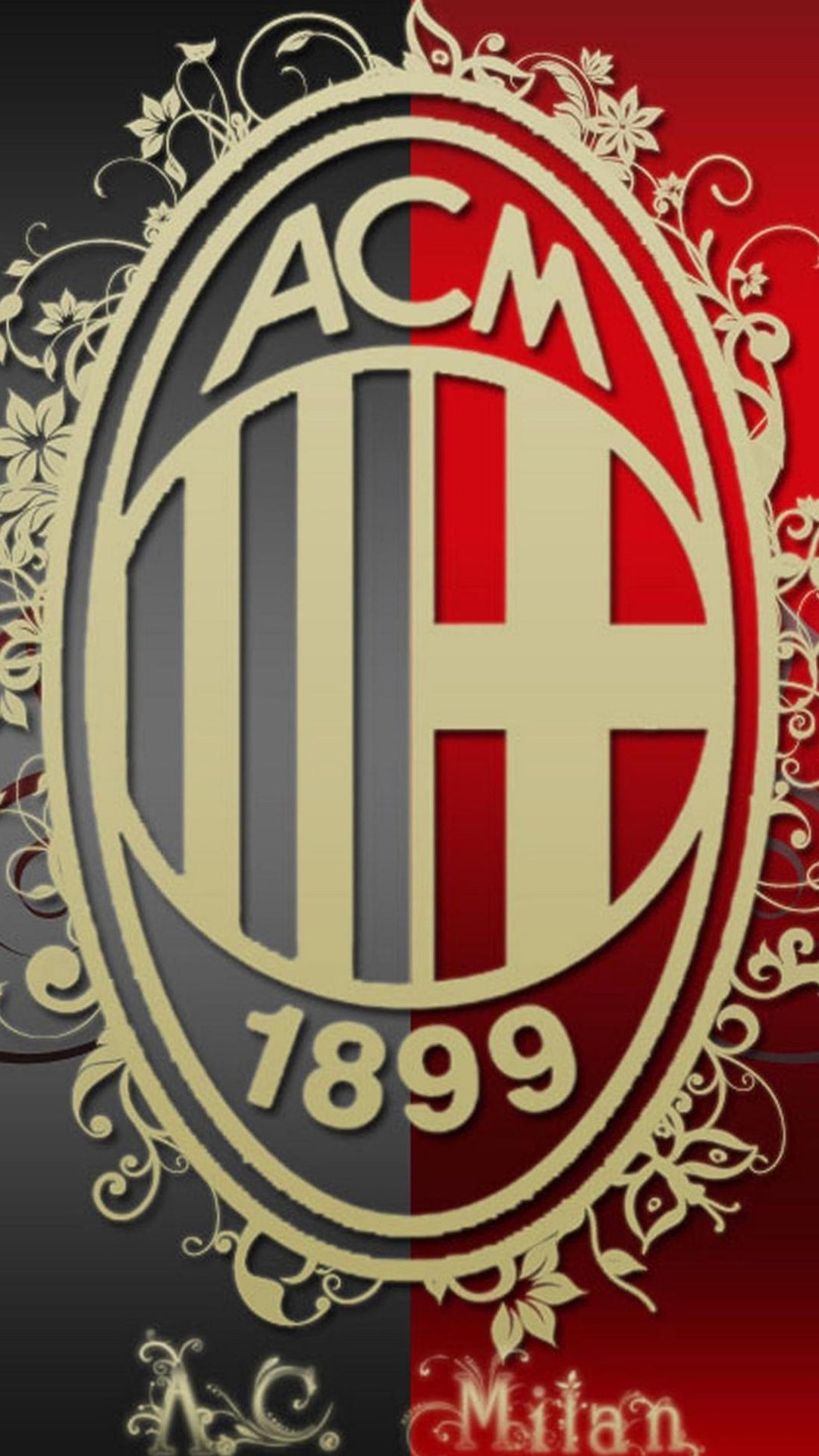 Stemma AC Milan, AC Milan, Oro, Ornamenti, Full HD, sfondo verticale per cellulare