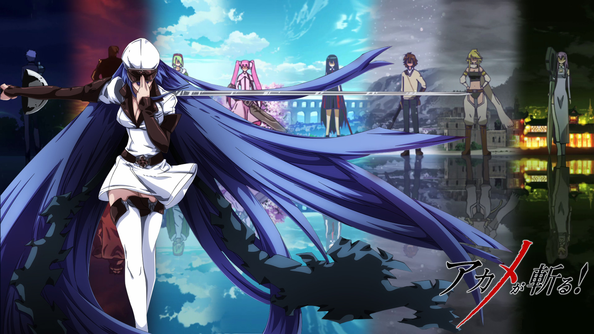 Esdeath, Akame ga Kill!, Città, Capelli blu, 1920x1080, sfondo per PC
