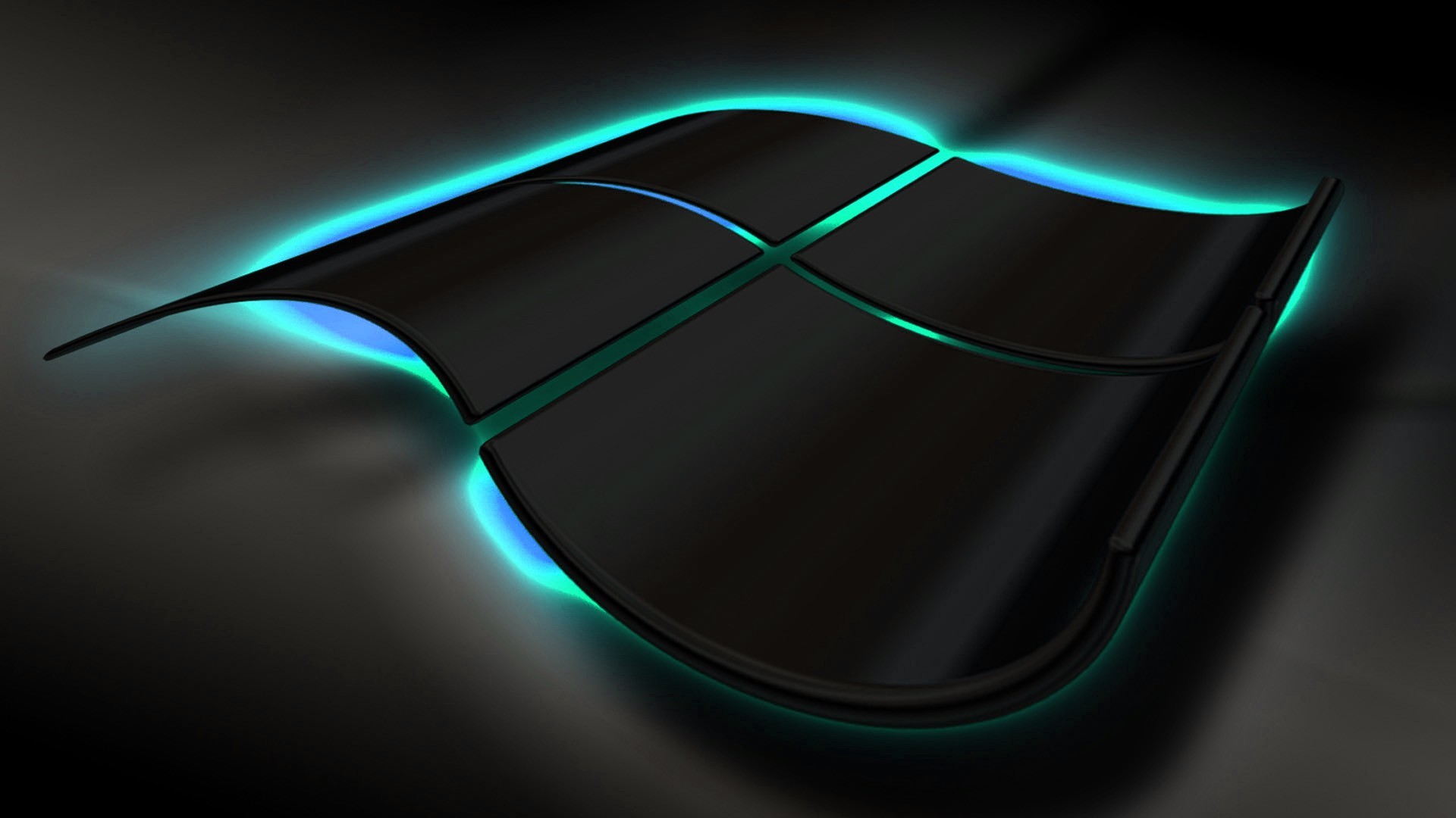 Logo Windows, 3D, Neon azzurro, Sfondo nero, Full HD, wallpaper desktop