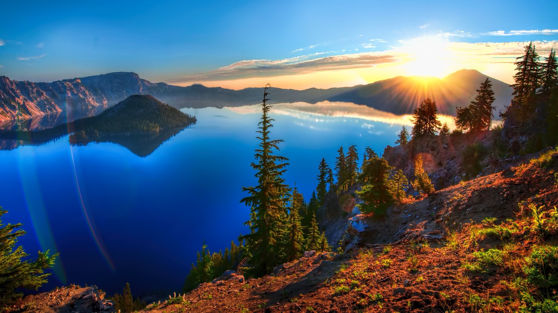Crater Lake, Oregon, Alba, Lago, 1920x1080, sfondo per PC