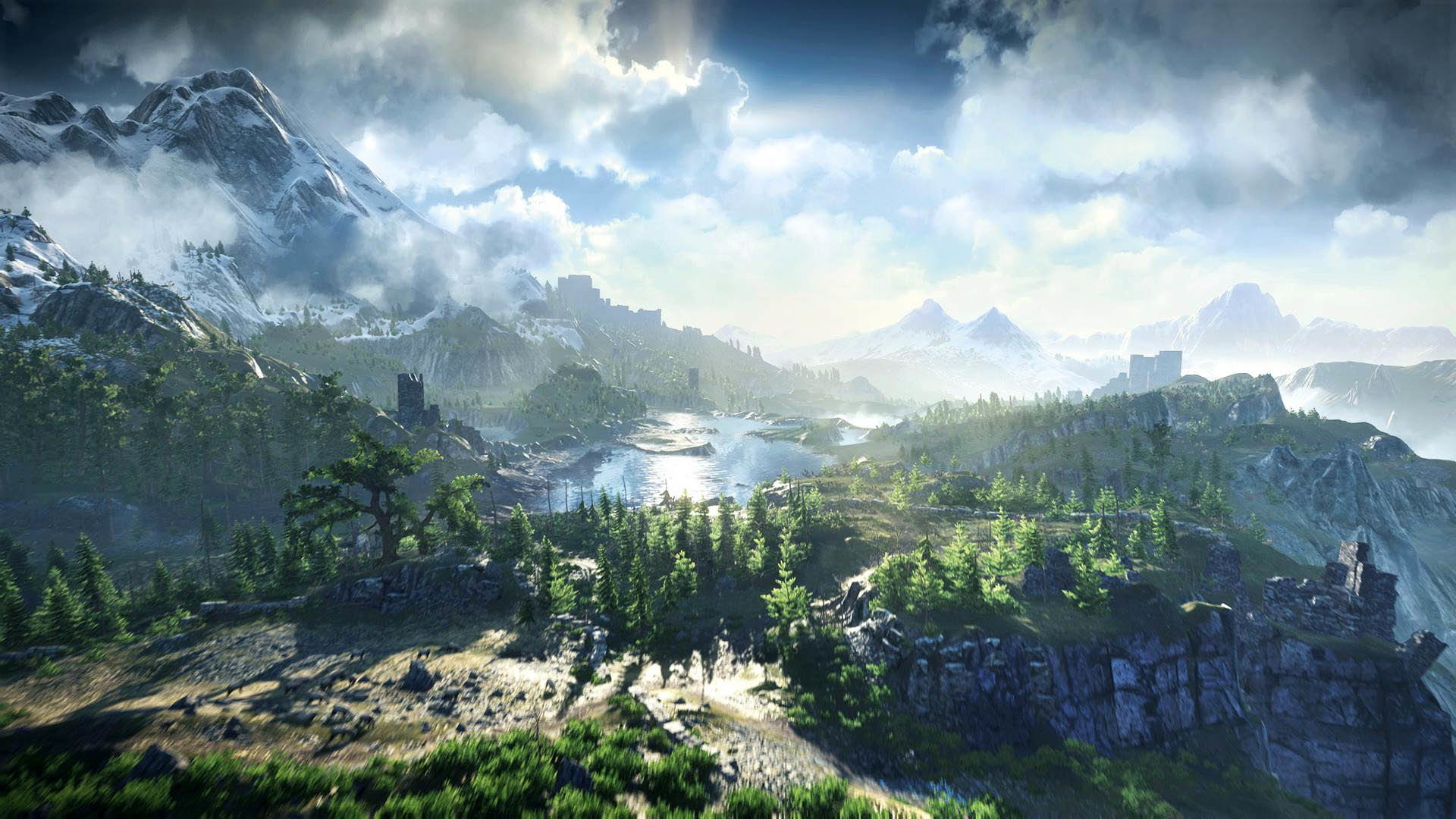 The Witcher 3: Wild Hunt, Paesaggio, Montagne, Valle, Full HD, wallpaper per portatile