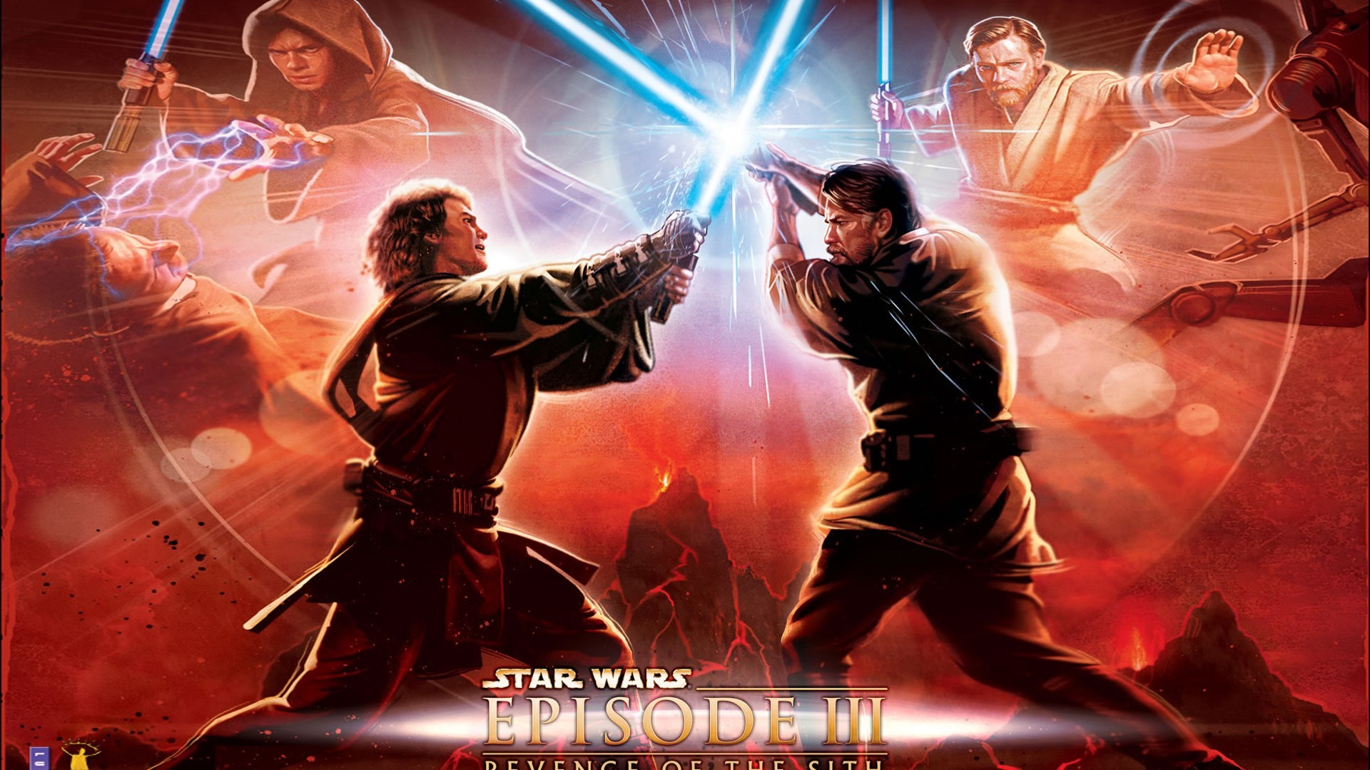 Star Wars: Episodio III - La vendetta dei Sith, Anakin Skywalker, Obi-Wan Kenobi, Duello, Mustafar, sfondo per PC