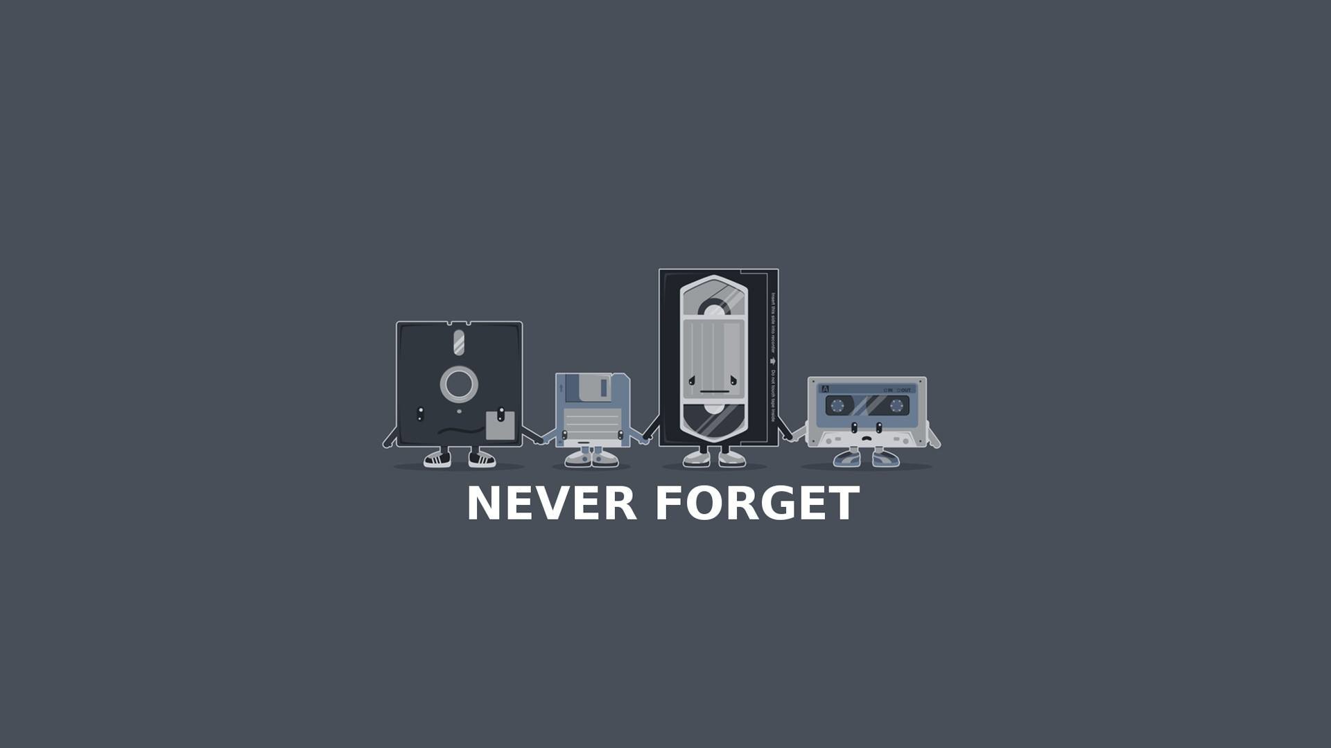 Never Forget, Floppy disk, VHS, Musicassetta, Retrò, Full HD, sfondo desktop