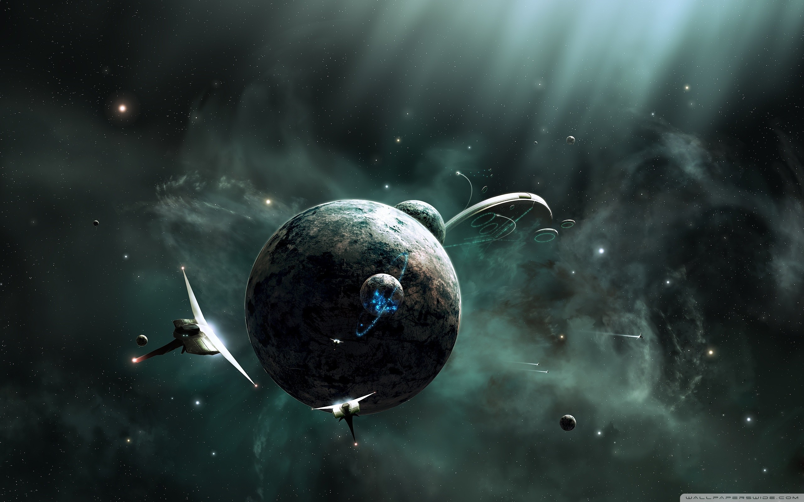 Pianeta, Astronavi, Spazio, Nebulosa, Fantascienza, 2K, sfondo desktop