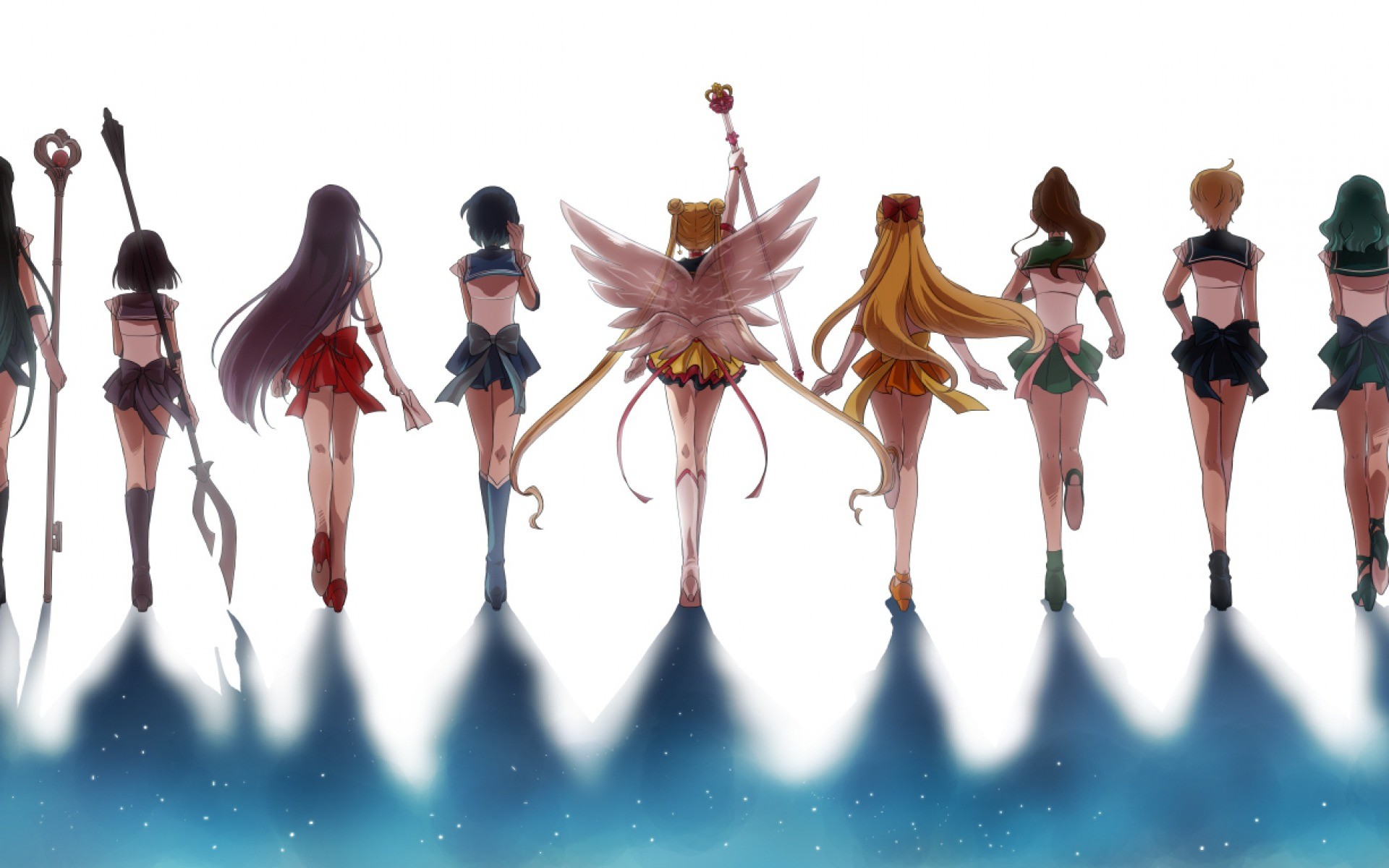 Sailor Senshi, Sailor Moon, Vista da dietro, Sfondo bianco, 1920x1200, wallpaper desktop
