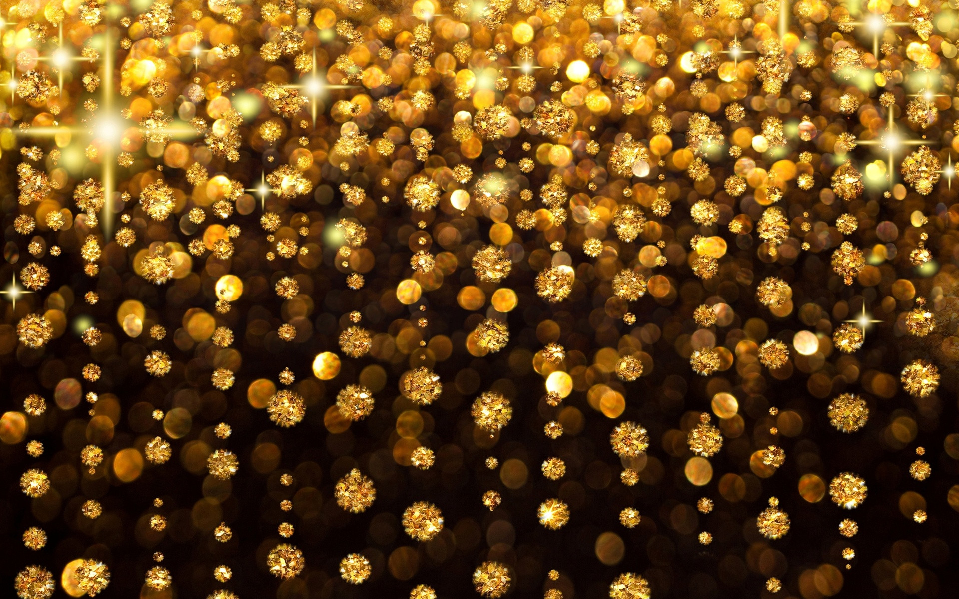 Bokeh dorato, Luci, Sfondo nero, Scintille, Full HD, wallpaper per portatile