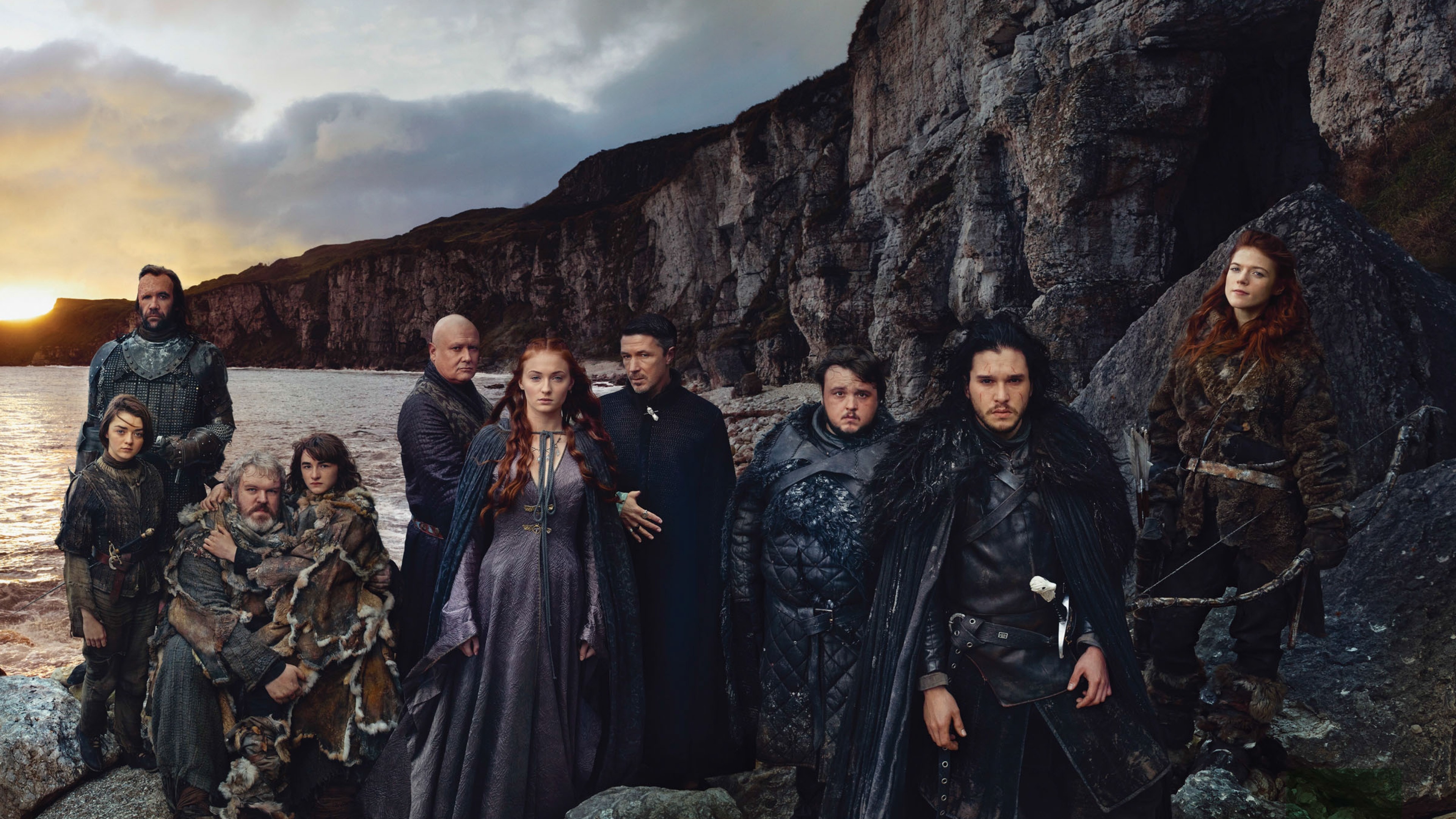 Cast del Trono di Spade, Kit Harington, Sophie Turner, Maisie Williams, Peter Dinklage, Rose Leslie, Il Trono di Spade, sfondo 4K