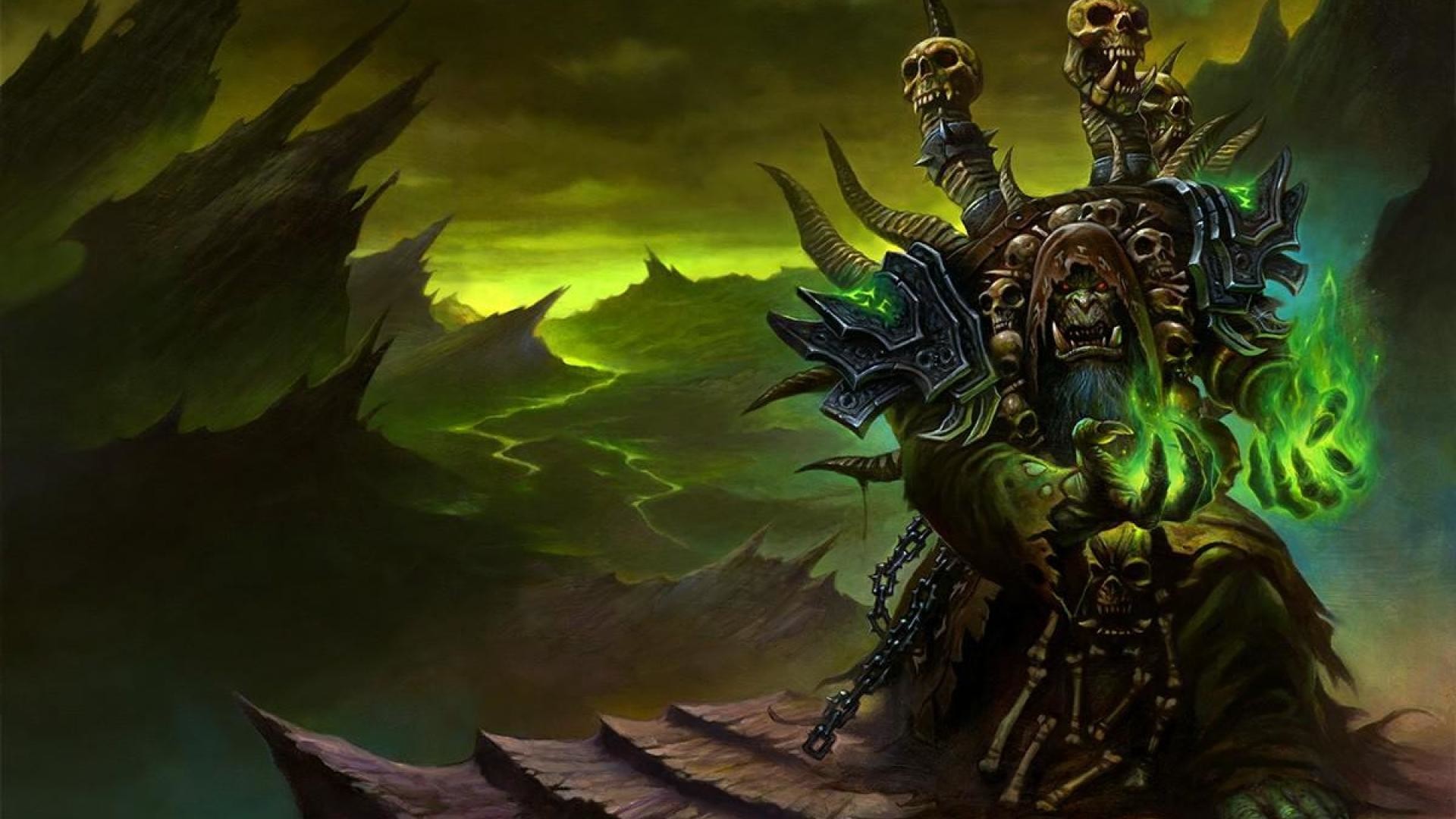 Gul'dan, Warcraft, Stregone orco, Magia verde, Teschi, Full HD, sfondo per PC e portatile