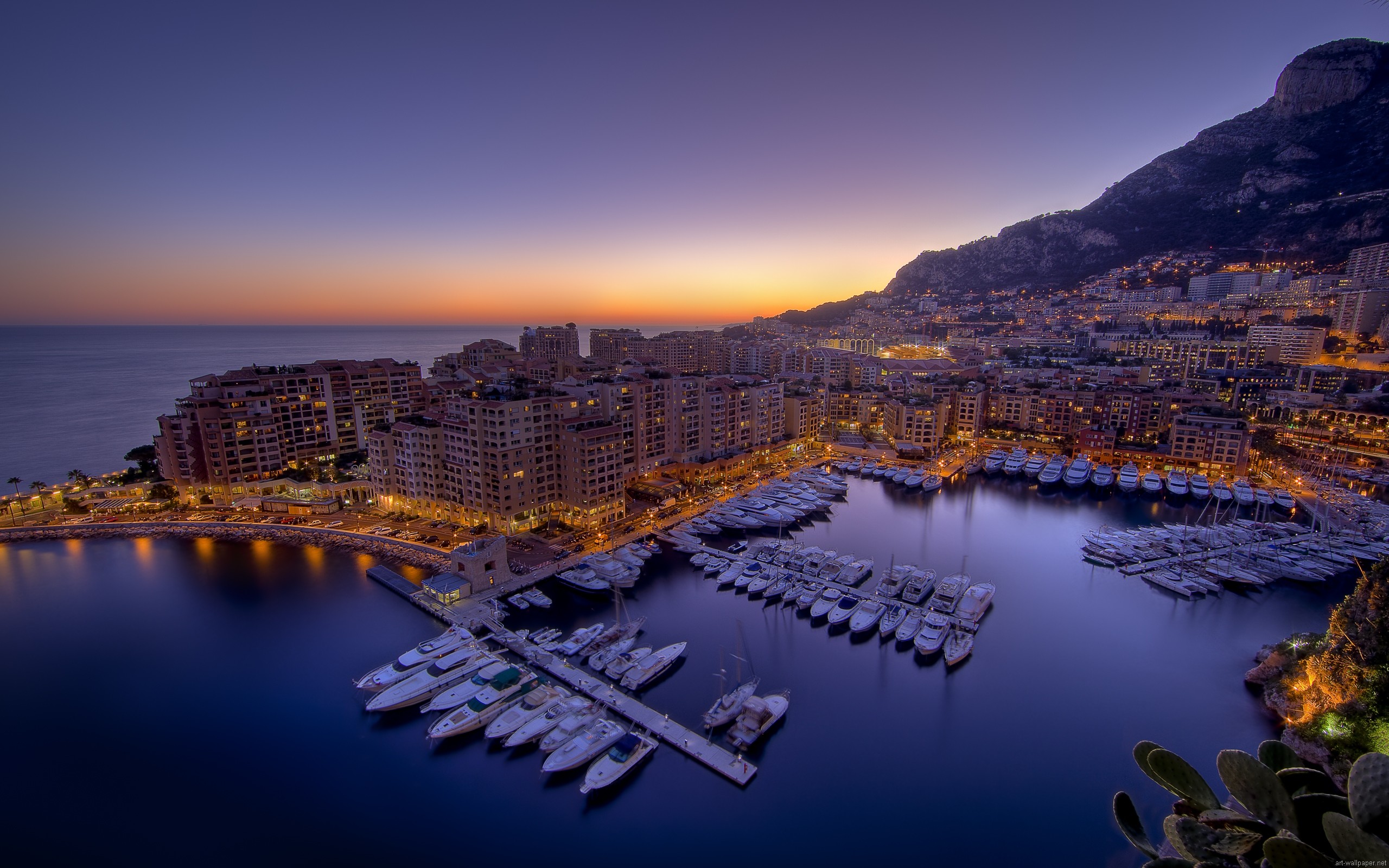 Monaco, Fontvieille, Porto, Crepuscolo, Yacht, sfondo PC 2K