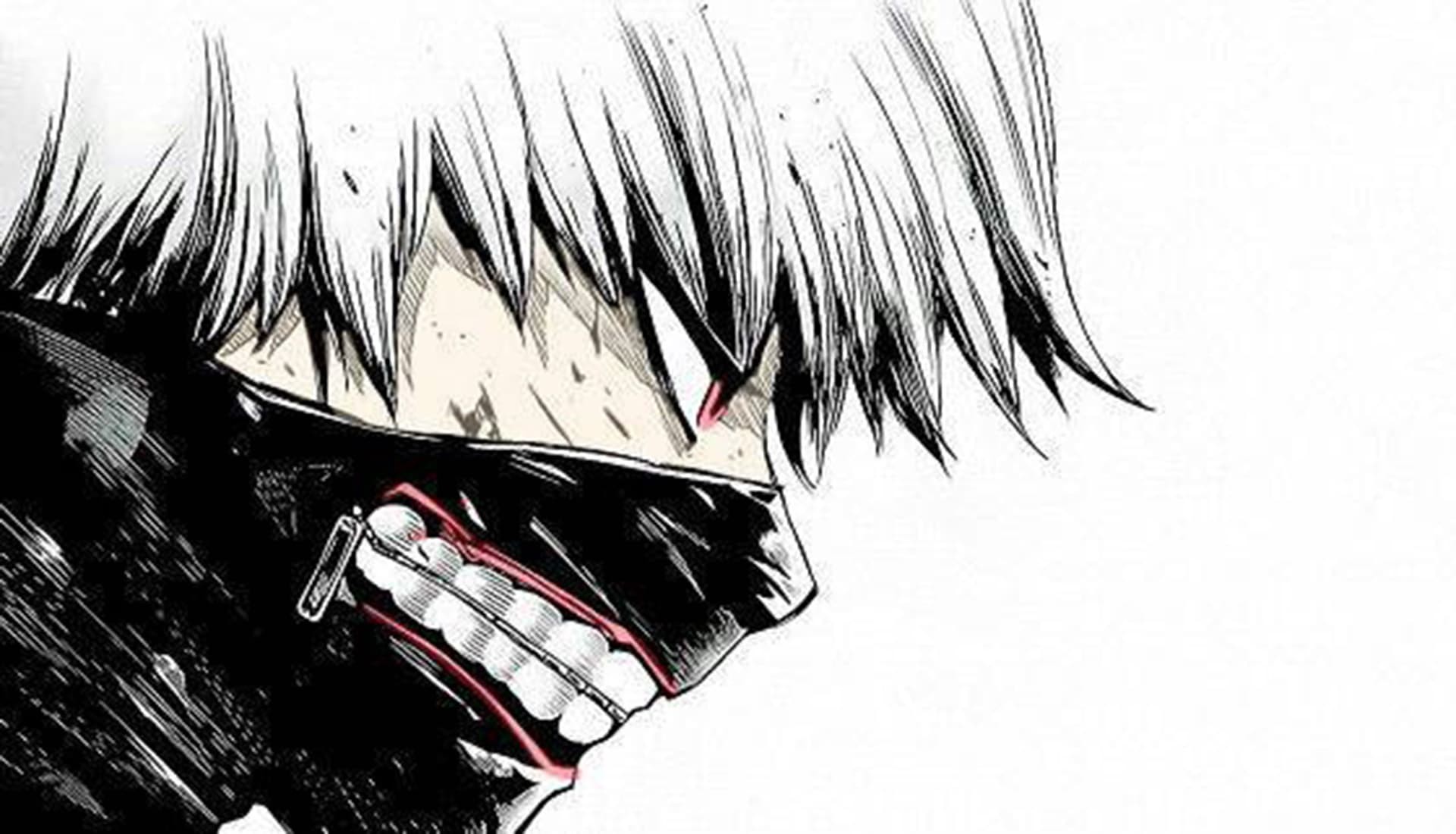 Ken Kaneki, Tokyo Ghoul, Maschera, Manga, Bianco e nero, Full HD, sfondo per portatile