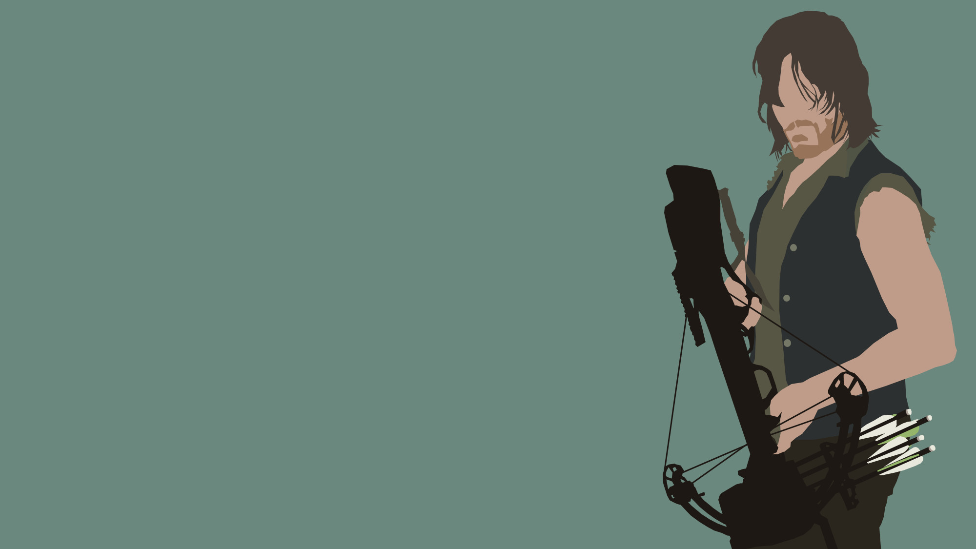 Daryl Dixon, The Walking Dead, Minimalismo, Balestra, Sfondo verde, wallpaper desktop Full HD