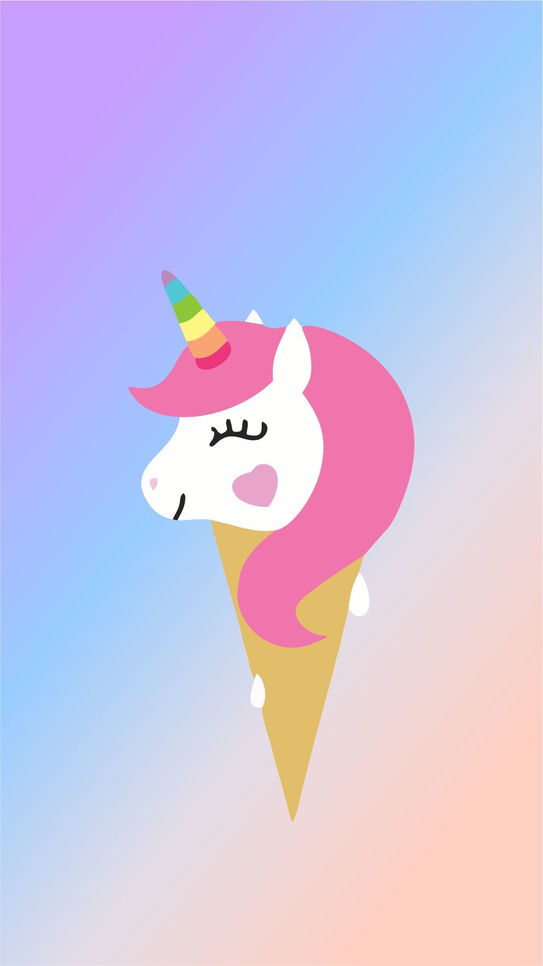 Unicorno, Cono gelato, Kawaii, Gradiente pastello, Full HD, sfondo verticale per cellulare