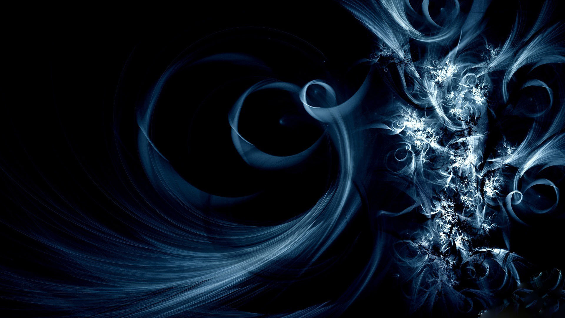 Frattale, Spirali, Blu, Sfondo nero, Full HD, wallpaper PC