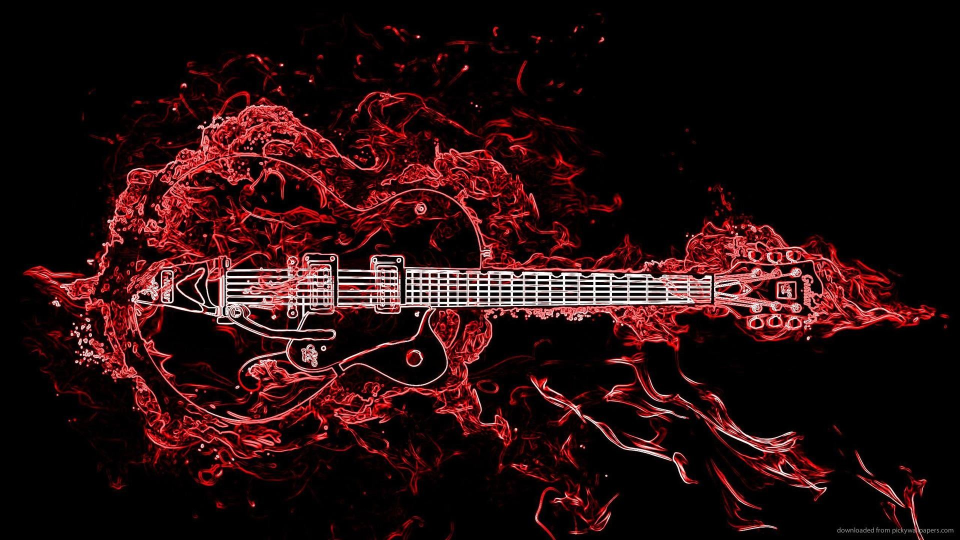 Gretsch, Chitarra elettrica, Fiamme rosse, Sfondo nero, Full HD, wallpaper per PC