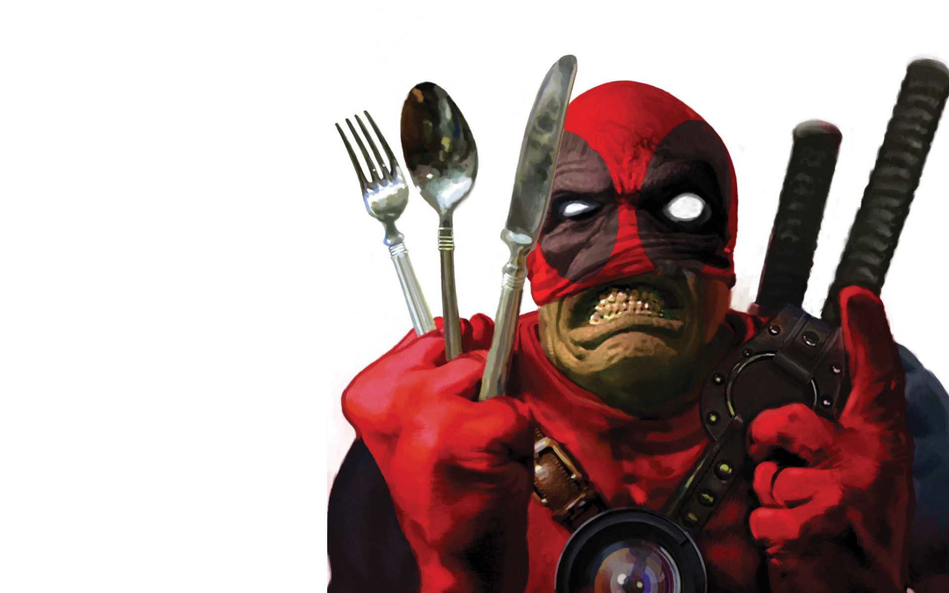 Deadpool, Posate, Katana, Sfondo bianco, 1920x1200, wallpaper desktop